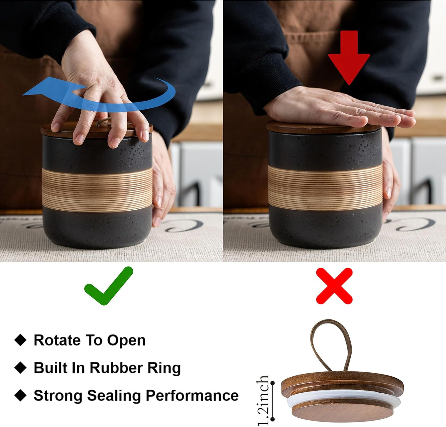 Small Ceramic Jar with Lid, Coffee Container Kitchen Food Storage Jars for Spice Sugar Tea Bag Matcha Container Airtight, Stacairtightkable Decorative Jars for Countertop, Black & 5 fl.oz