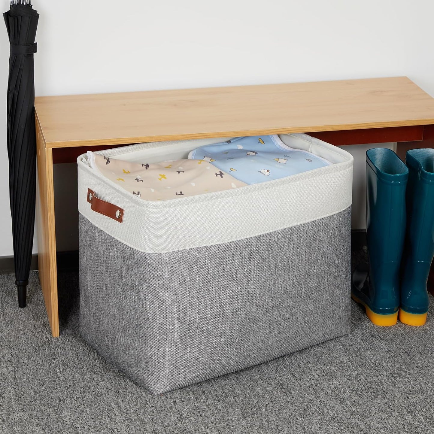 DULLEMELO Extra Large Storage Baskets, Fabric Storage Bins for Organizing Shelves Nursery Toys Books, Closet Baskets and Bins with Handles, White&Grey, 2-Pack