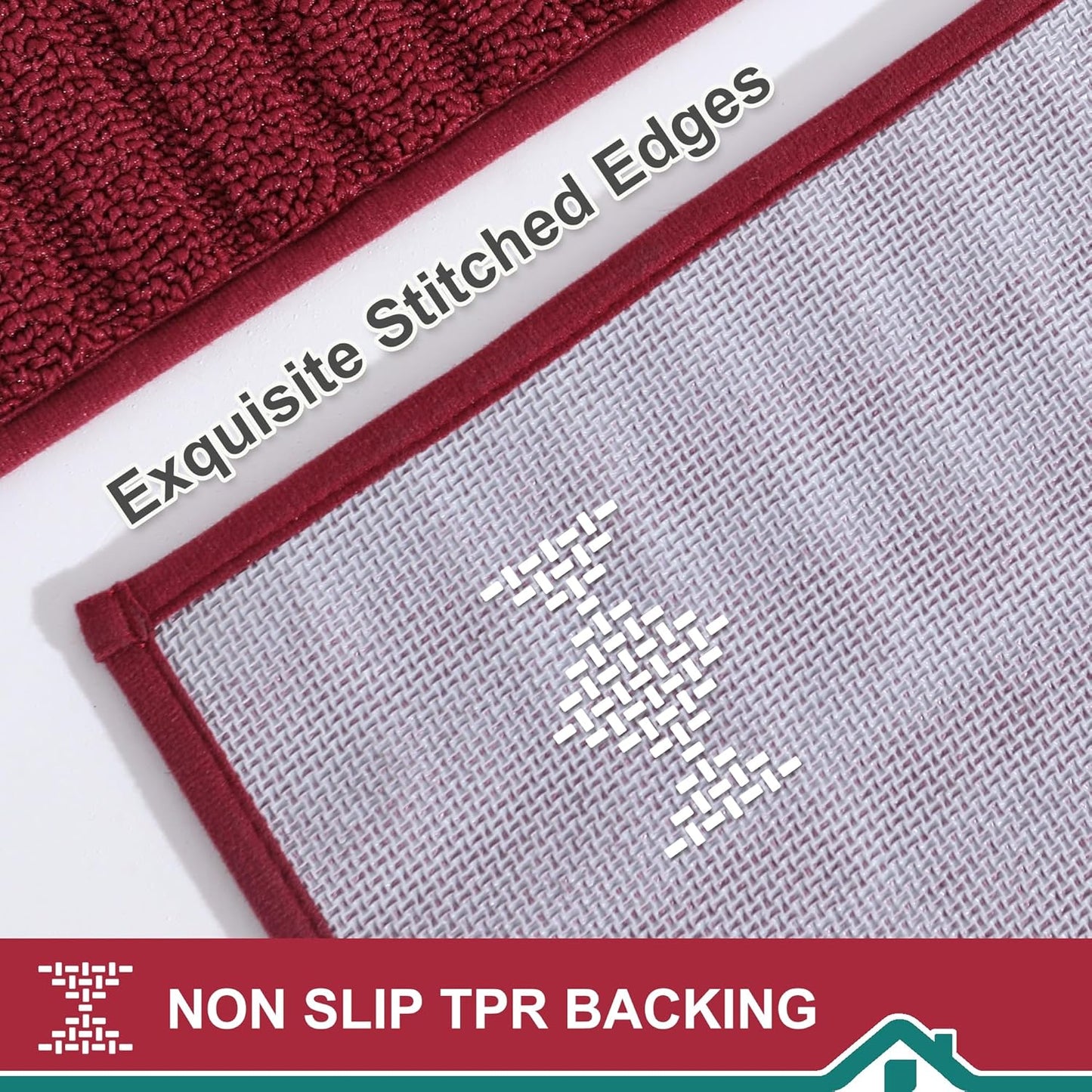 BEQHAUSE-Kitchen-Rugs-and-Mats Non Skid Washable Kitchen Mats for Floor Red Kitchen Rug Polypropylene Kitchen Mat with TPR Backing 20”x30”