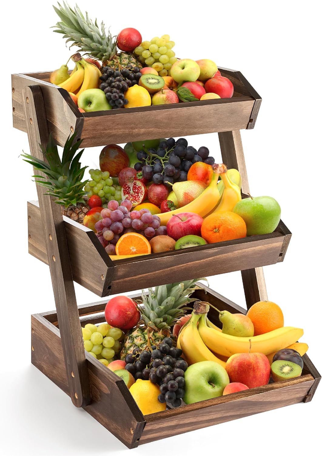 Fruit Basket, Fruit Bowl, 2 Tier Fruit Basket for Kitchen, Fruit Stand Storage Holder, Heavy Duty/Multipurpose/Large Capacity for Fruit, Vegetables, Bread Storage (Walnut, 3 Tier)