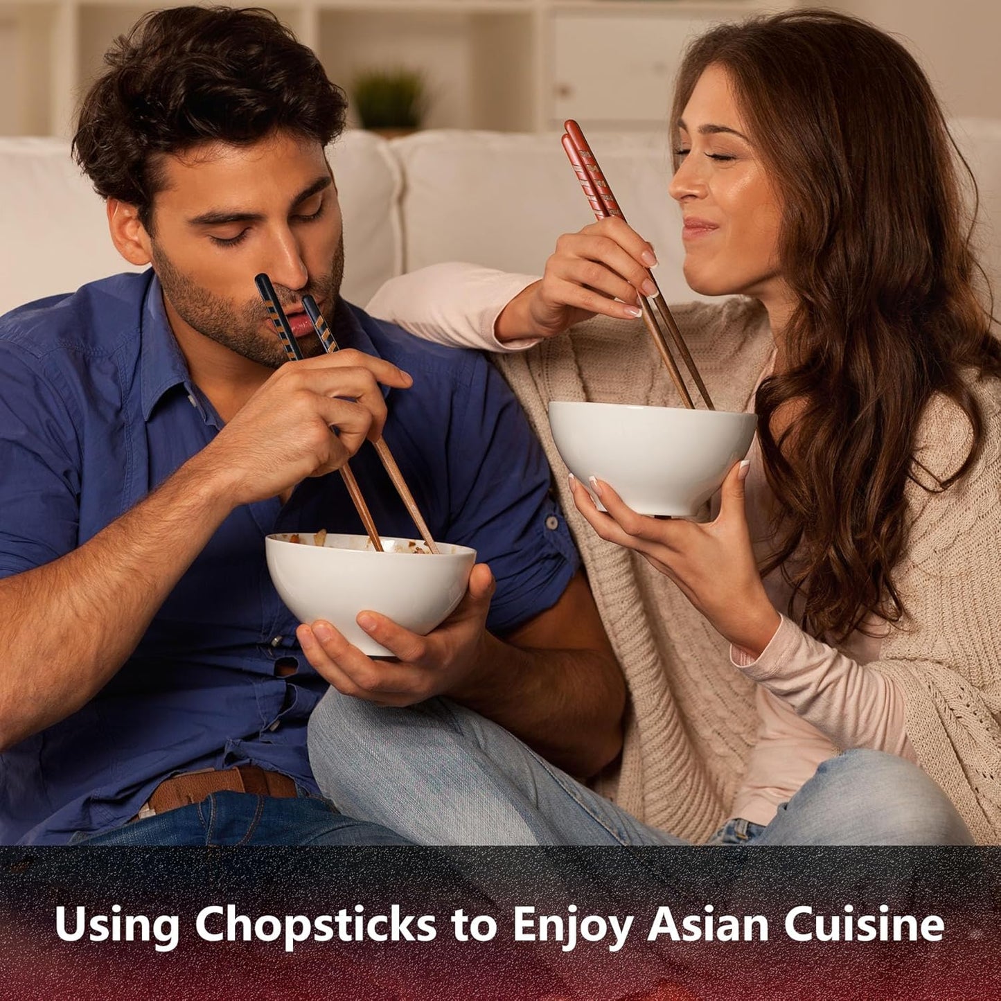 Antner 5 Pairs Reusable Wooden Chopsticks Natural Hardwood Japanese Style Wood Chop Sticks Hand-Carved Non-Slip Design, 9 Inch (23cm), Gift Set in 2 Red & 3 Black