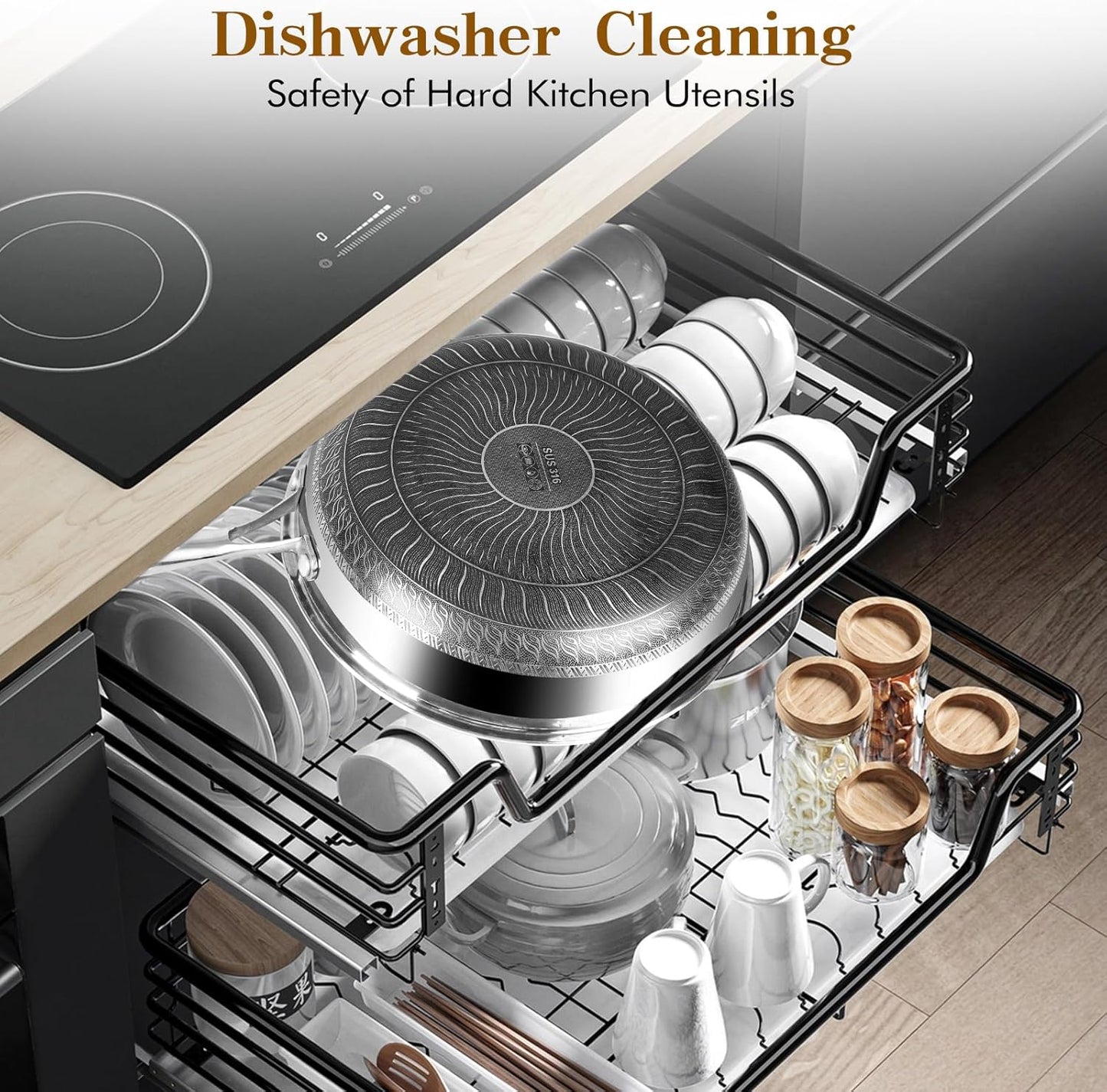 MDHAND 12 Inch Nonstick Frying Pan with Tempered Glass Lid, Premium Stainless Steel Skillet with Stay-Cool Handle, Dishwasher-Friendly, Oven-Safe, Induction Ready, Compatible with All Cooktops