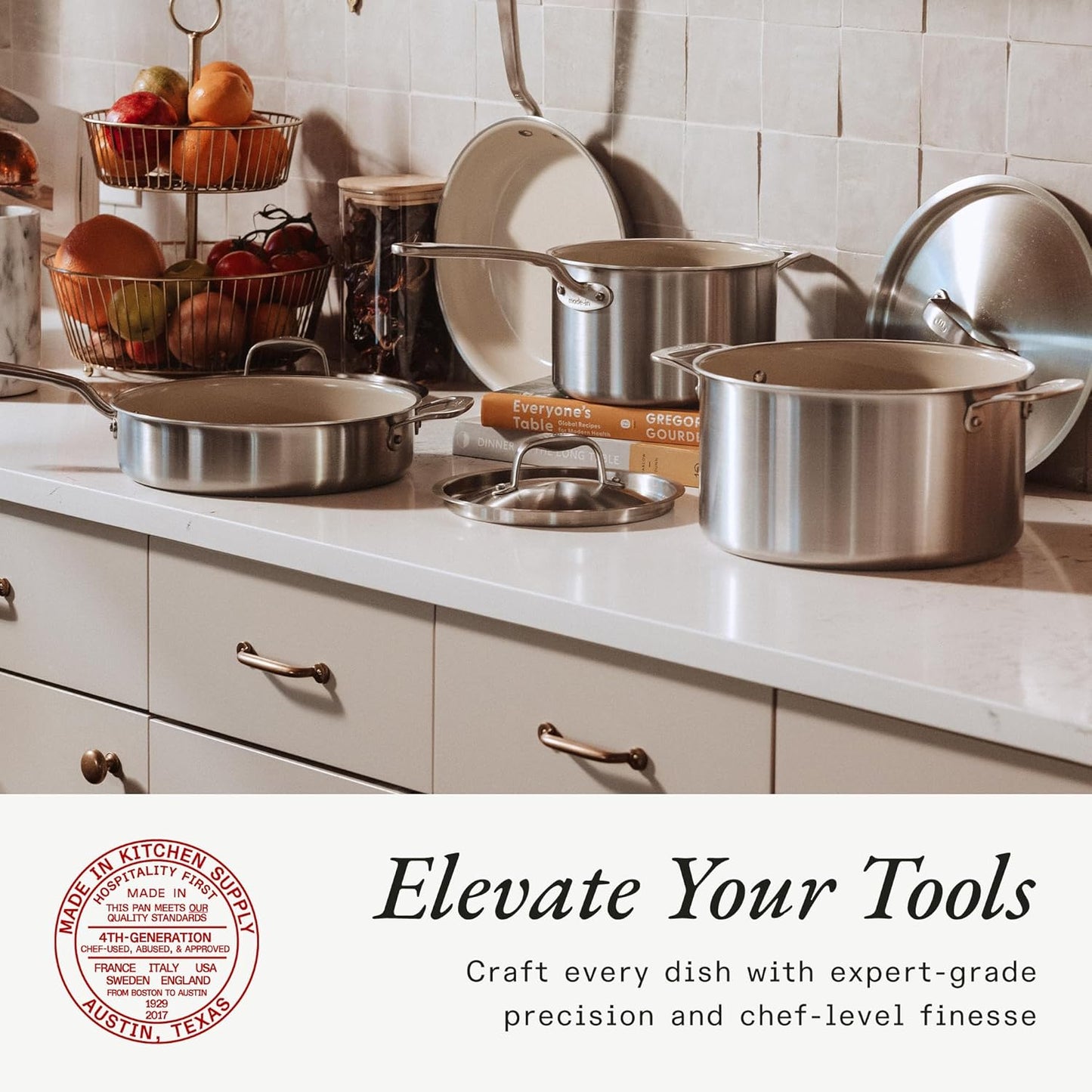 Made In Cookware - 8 QT Ceramic Non Stick Stock Pot with Lid - 5-Ply Stainless Clad with Stay-Cool Handle - Professional Cookware - Crafted in Italy - Induction Compatible