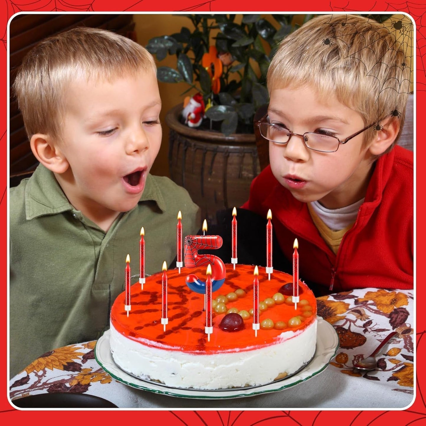 13 Pcs Spider Themed Birthday Candle Set Red Spider Theme Number 5 Candle Cake Topper for Boys Girls Birthday Decoration Spider Party Decoration Supplies (Number 5)