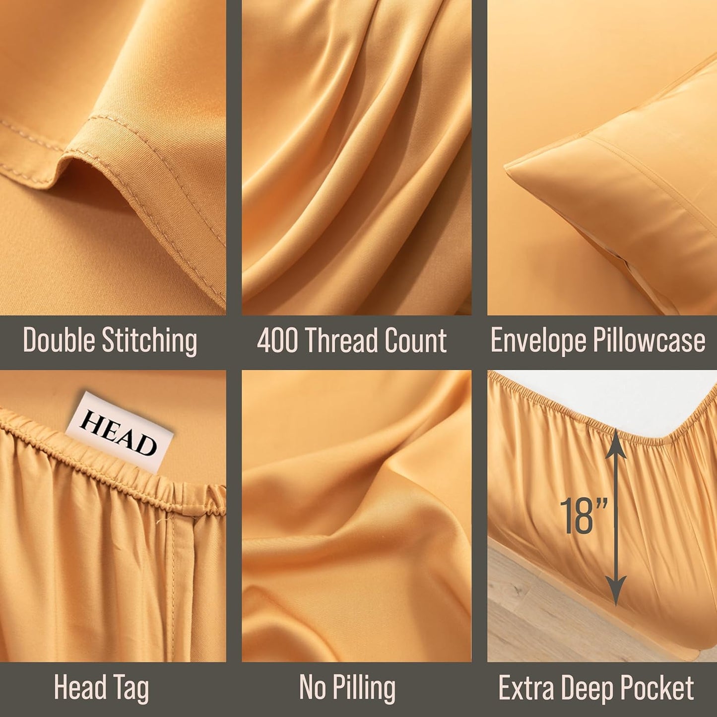 Bella Coterie Luxury Bamboo Viscose Cal King Size Sheet Set | 100% Organically Grown | Ultra Soft | Cooling for Hot Sleepers | 18" Deep Pocket [Marigold]