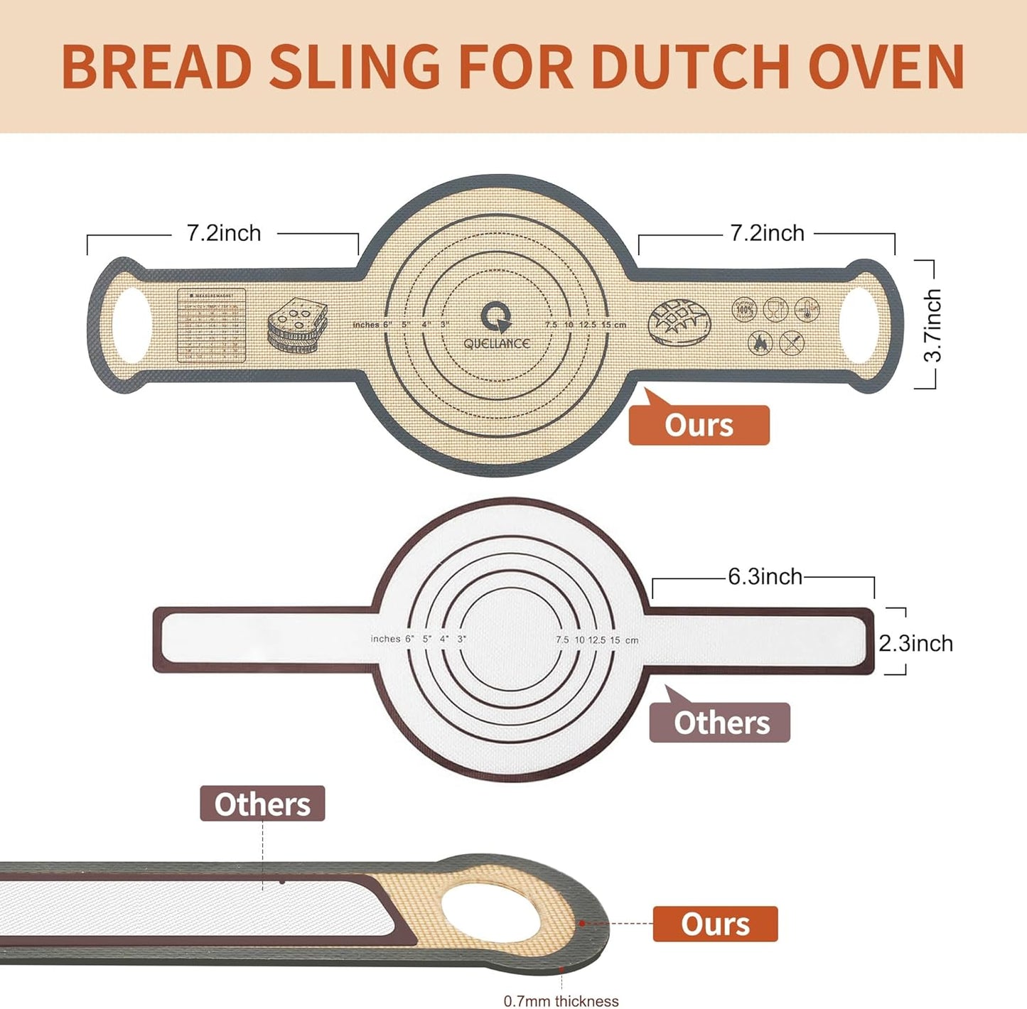 Silicone Sourdough Bread Sling Mat - 2Pcs Round Dough Baking Slings for Dutch Oven, NonStick High Degree Kitchen Sourbread Making Loaf Pan Lifter Liner, Reusable Cooking Transfer Mats with Long Handle