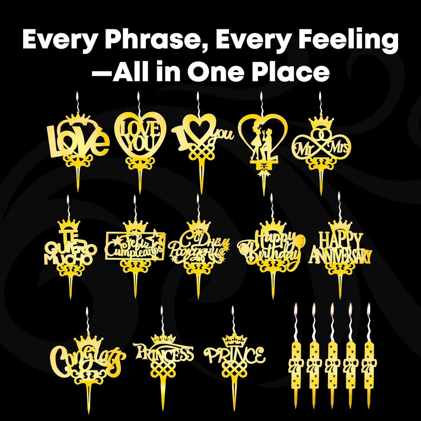 Love You Reusable Gold Romantic Cake Candle - Luxury Cake Topper Candle for Birthdays, Weddings & Anniversaries - Reusable Food Safe Acrylic, Shiny Mirror Finish - Happy Birthday Cake Topper Decor