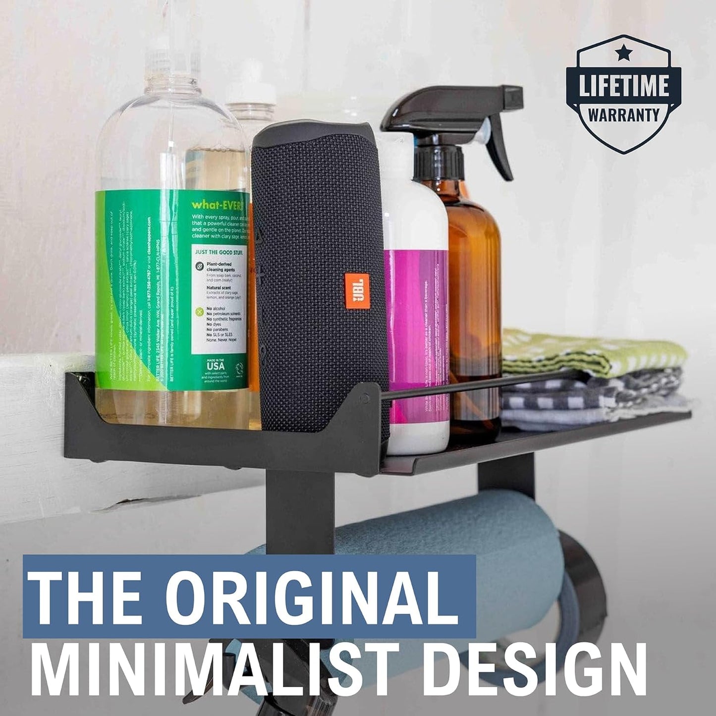 StoreYourBoard Paper Towel Holder Wall Mount with Garage Shelf – Heavy Duty Garage Wall Shelving and Utility Shelves for Workshop Organizers, Paper Towel Storage, & Shelf Use - Black