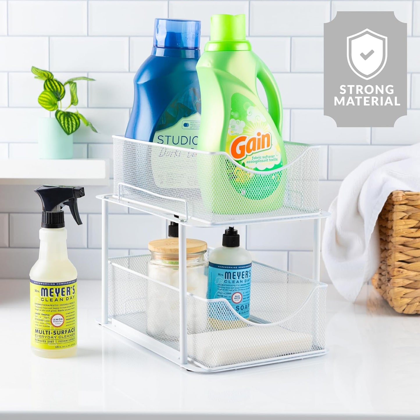 Sorbus 2 Tier Under Sink Bathroom Organizers and Storage, Strong Steel Mesh Sliding Drawers for Enhanced Bathroom Storage Ideal Bathroom Organization and Storage & Under Kitchen Sink Organizer (White)