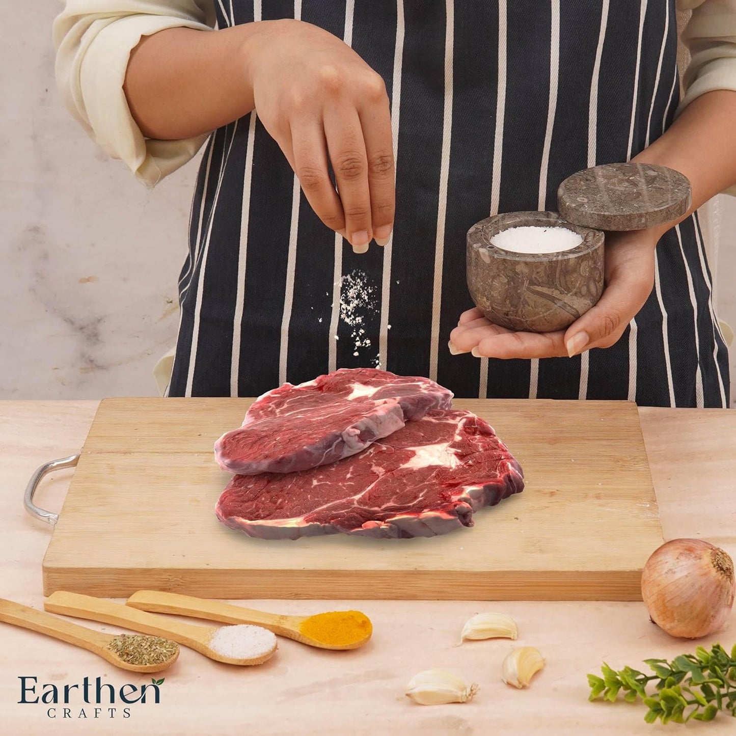 Marble Salt Cellar with Swivel Lid 3 Inch Salt Box Oceanic Salt and Spice Jar Storage Magnetic Lock Container, Salt Crock for Sea Salt, Flaky Salt, and Sugar