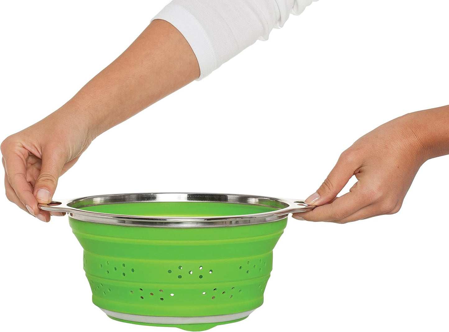 HIC Kitchen Collapsible Colander, Silicone and 18/8 Stainless Steel, 3-Quart