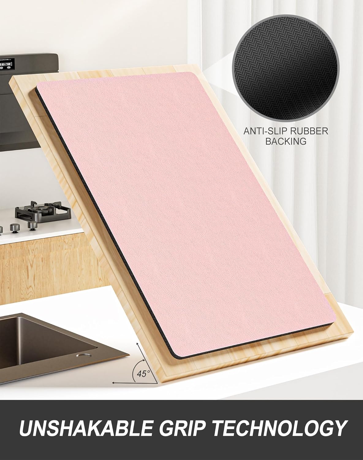 Rnivvi Dish Drying Mat for Kitchen Counter, 12 x 19" Super Absorbent Drainer Pad Easy Clean Dish Rack Pad, Non-Slip Heat Resistant Coffee Bar Mats for Coffee Machine Station Accessories Decor, Pink