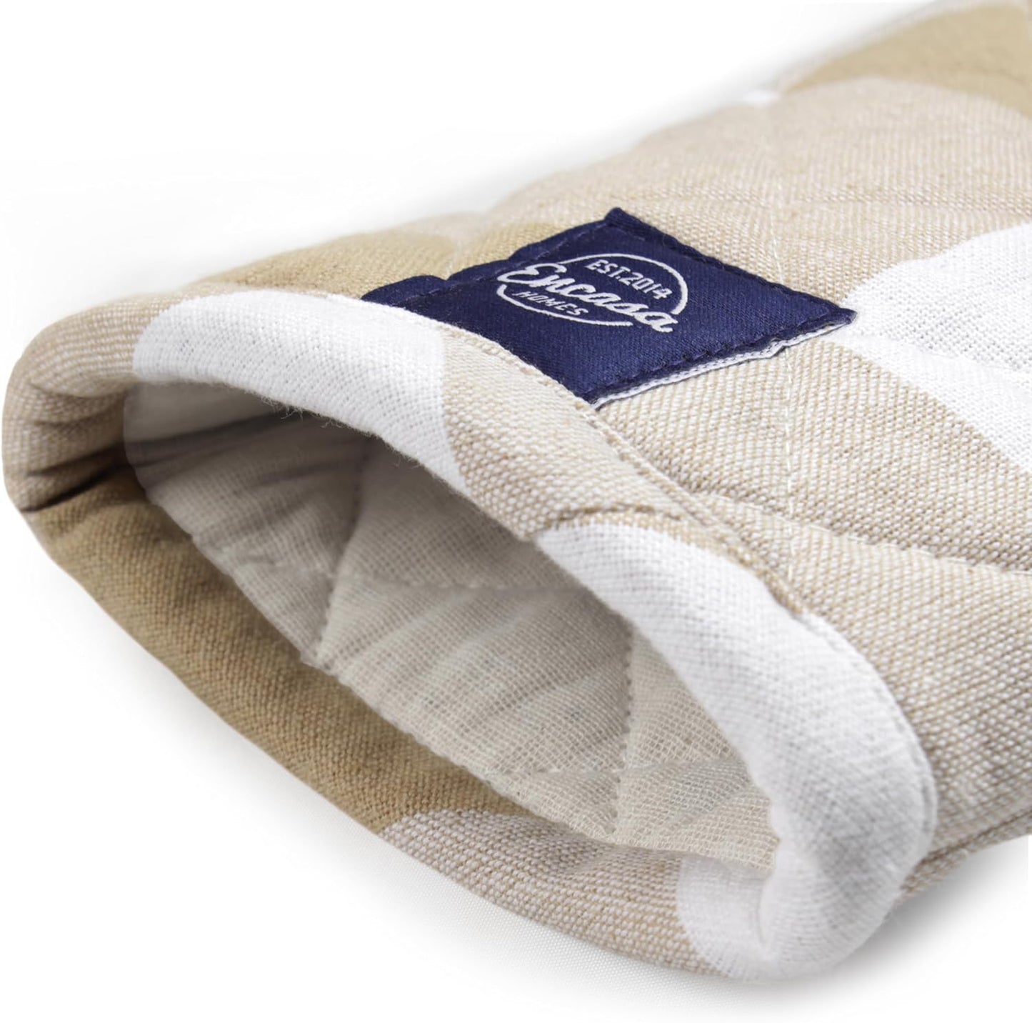 Encasa XO Long 12"x7" Oven Microwave Hand Gloves Mitts (2 pc Set) for Kitchen Cooking & Baking - Heat Resistant, Thick & Safe, Protection of Hands from Hot Utensils - Buffalo Beige Checks