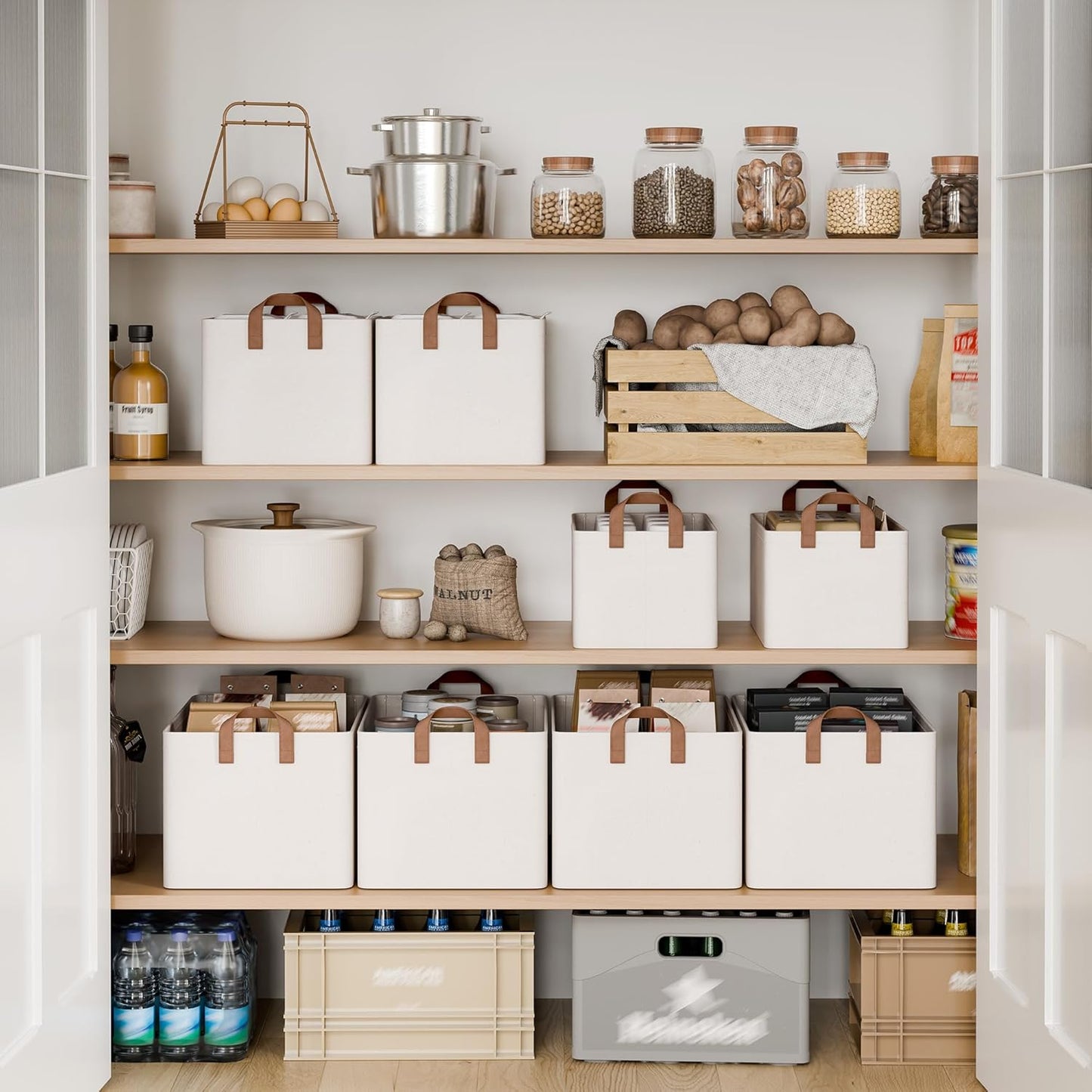 StorageWorks Storage Bins, Fabric Storage Bins for Shelves, Storage Baskets with Metal Frame, Closet Baskets and Bins with Handles, Natural Color, 2-Pack