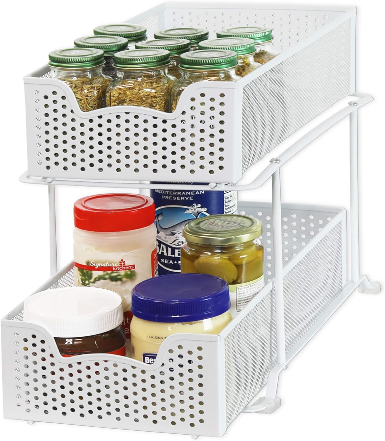 Simple Houseware 2 Tier Sliding Cabinet Basket Organizer Drawer, White