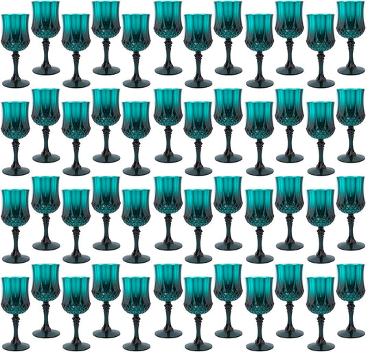 Plastic Wine Glasses，Plastic Goblets Vintage Style Cordial Drinking Glasses for Wedding Reception, Grand Event Party Supplies (48, Green)