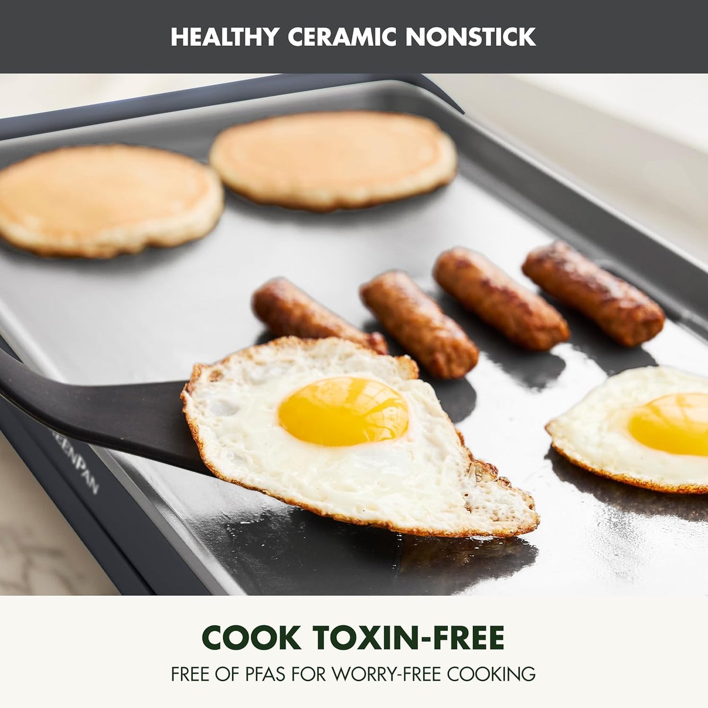GreenPan Advanced 10.5”x 20” Electric Griddle with Warming Drawer, Healthy Ceramic Nonstick PFAS-Free Coating, Temperature Control, Easy and Versatile Countertop Meals, Dishwasher Safe, Graphite