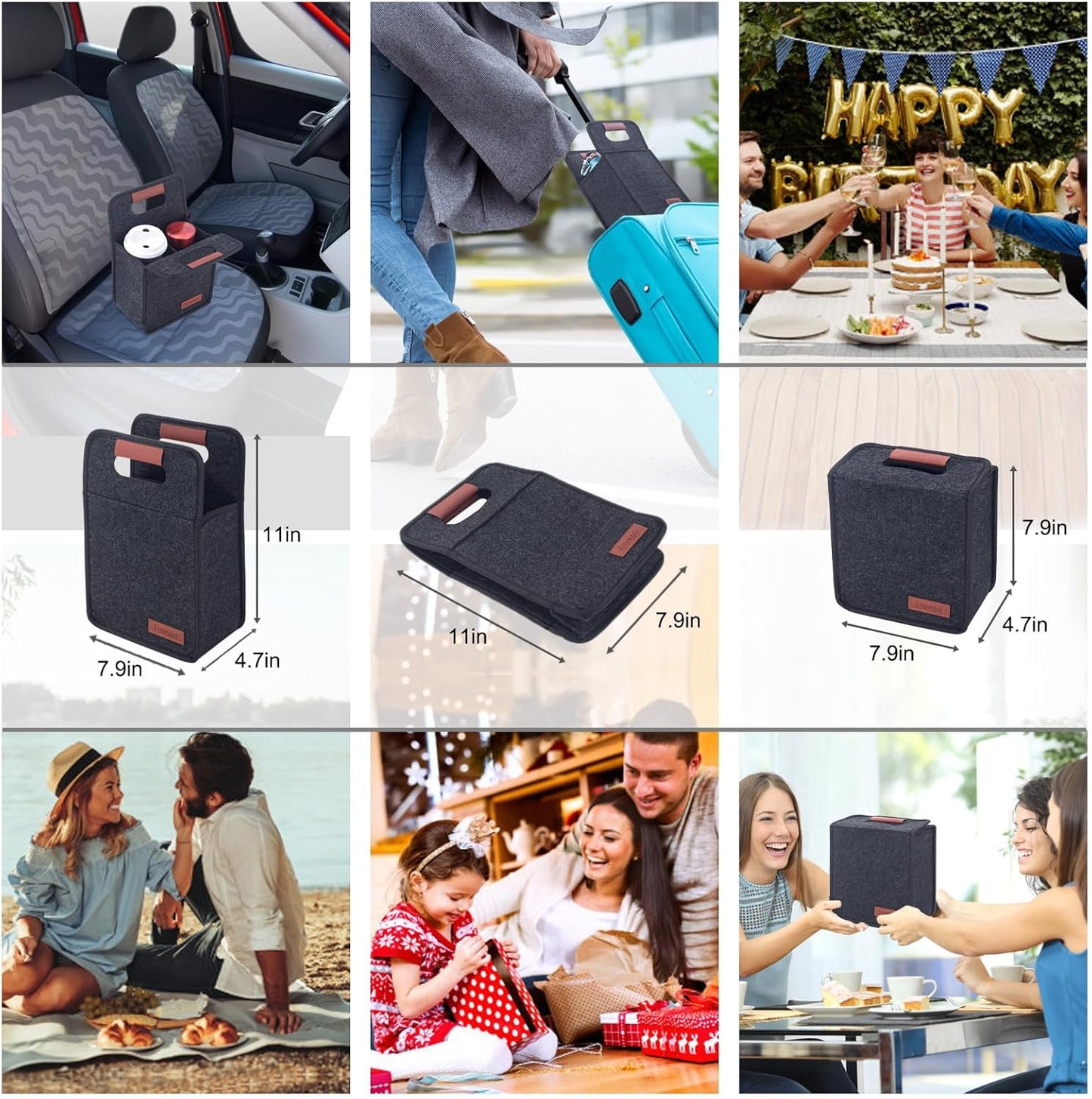Portable Drink Holder - Foldable Travel Carrier with Reusable Insulated Cofee Cup, 2 Cup Holder, Free Your Hands