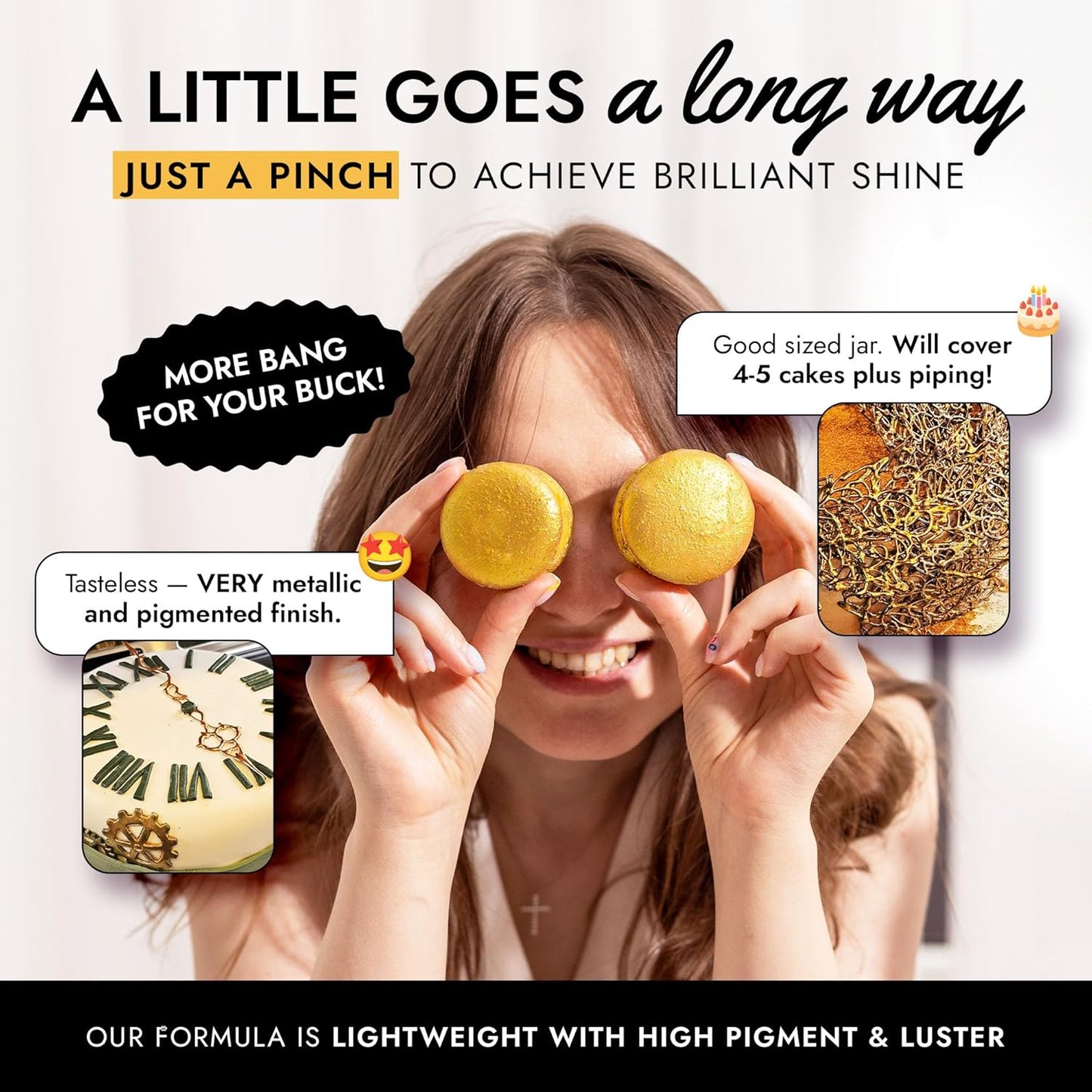 MONÉGASQUE Gold Edible Glitter for Drinks 15g – Edible Glitter for Cakes & Cocktails - Gold Luster Dust for Cocktail, Halloween Food Decorations, Cake Decorating Sprinkles Spray - Drink Shimmer Powder