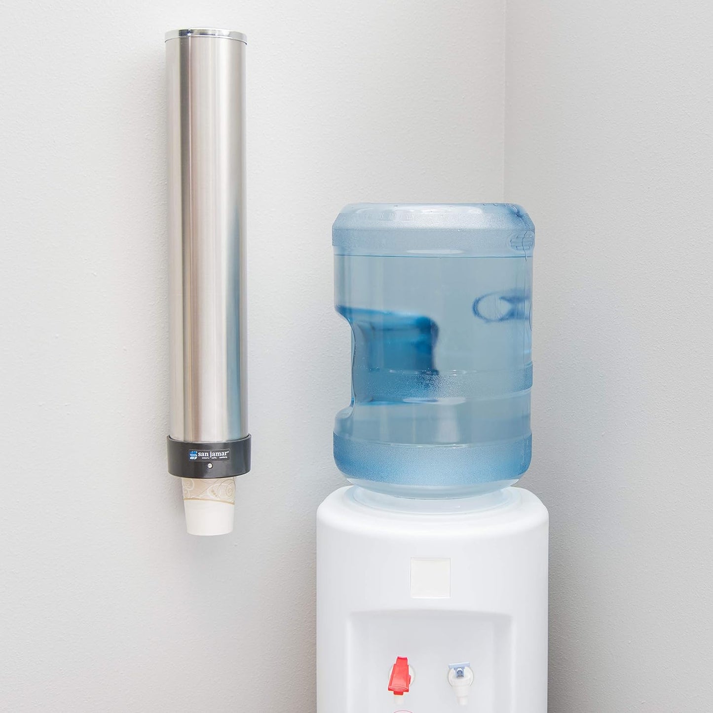 San Jamar Pull-Type Cup Dispenser 12-24 Oz. Cups for Restaurants, Home, and Office, Plastic, 23.5 Inches, Silver