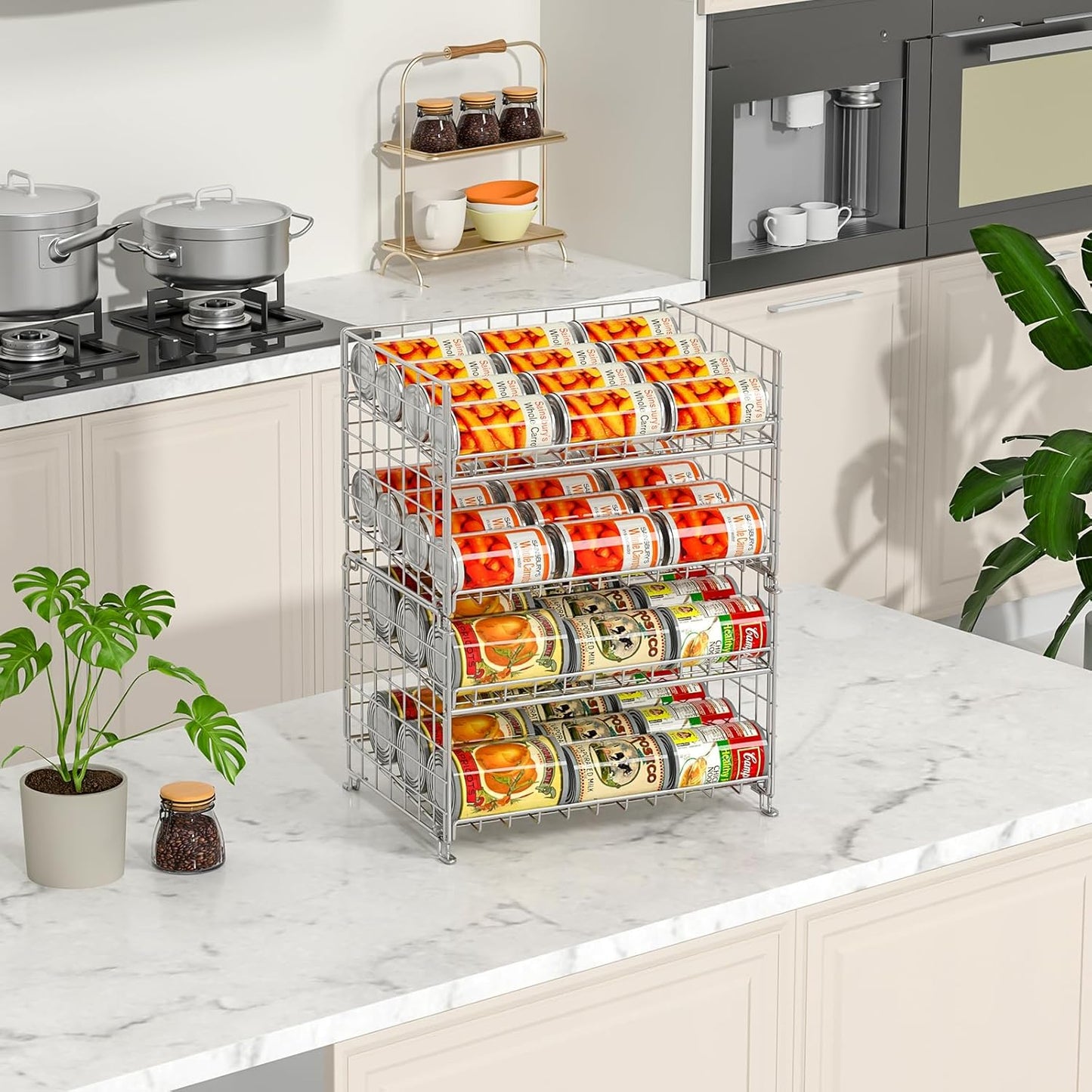 2-Pack Stackable Can Rack Organizer, Can Storage for Kitchen Pantry Cabinet, Can Holders for Food, Multifunctional Can Dispenser for Snacks Soda, Silver