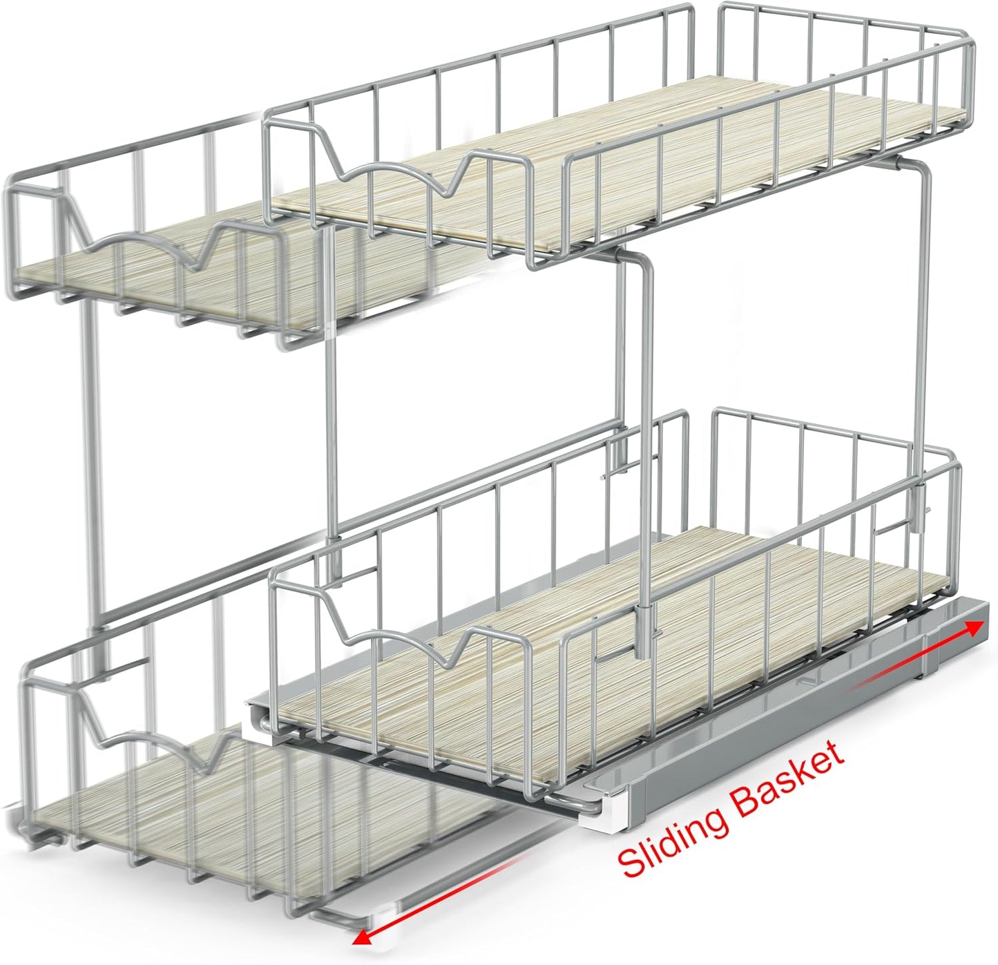 Simple Houseware 2-Tier Spice Rack Slide Out Wire Basket Drawer Organizer, Silver