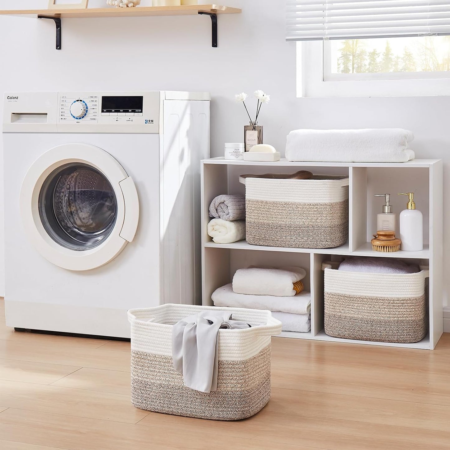 OIAHOMY Woven Storage Basket, Cotton Rope Baskets for Toys,Towel, Clothes, Used to Bathroom,Living Room,Nursery,Bedroom, 16"x12"x10"- Pack of 3, Gradient Yellow