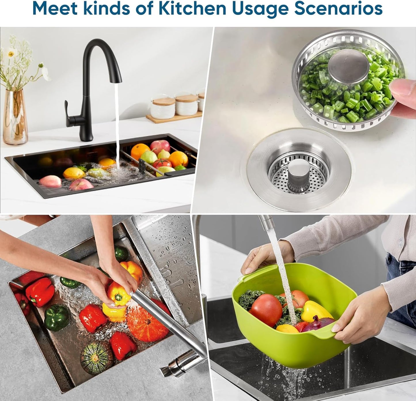 Upgraded 3 in 1 Kitchen Sink Drain Strainer & Sink Stopper,304 Stainless Steel Pop-Up Kitchen Sink Drain Strainer and Stopper Combo,Fits US Standard 3-1/2 Inch Drain, Anti-Clogging Odor Prevention