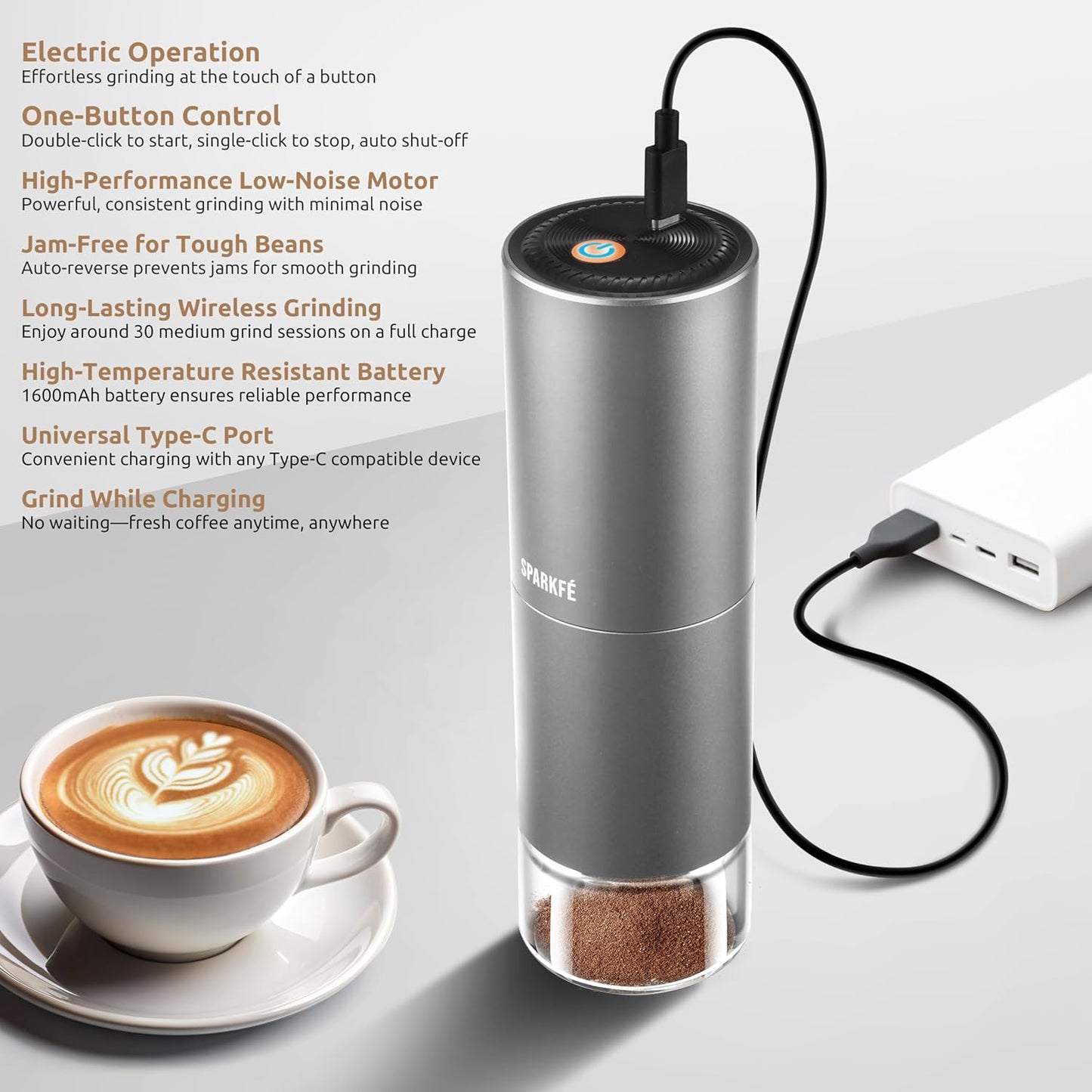 Portable Electric Coffee Grinder, Rechargeable Wireless Handheld Grinder with Stainless Steel Conical Burr, Adjustable Grind Settings, for Espresso, Moka, Pour Over, French Press, Cold Brew