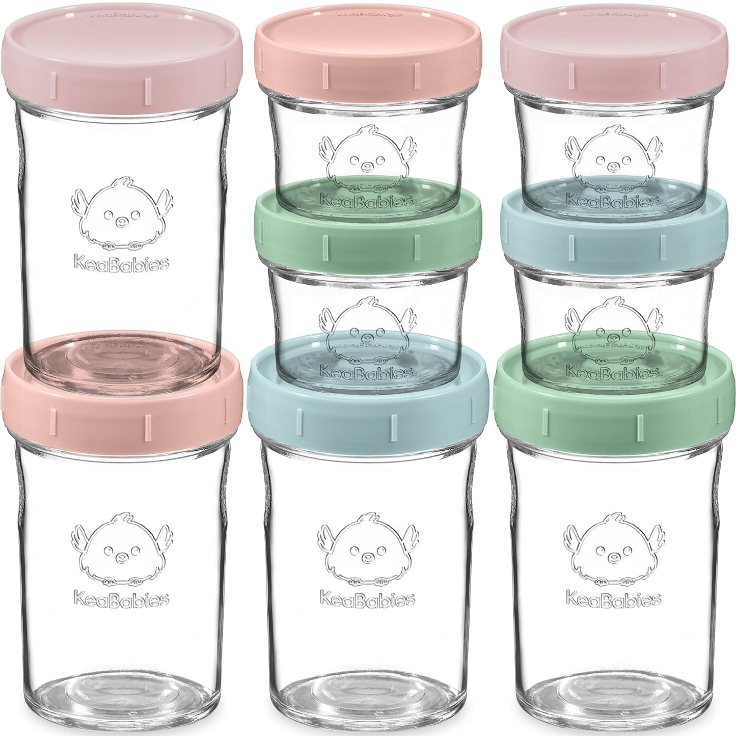 KeaBabies 4pk 8oz & 4pk 4oz Glass Baby Food Containers with Lids - Leak-Proof,Microwavable Small Glass Jars,Baby Purees & Toddler Snack Storage Containers,BPA-Free,Dishwasher & Freezer Safe(Musk Dusk)