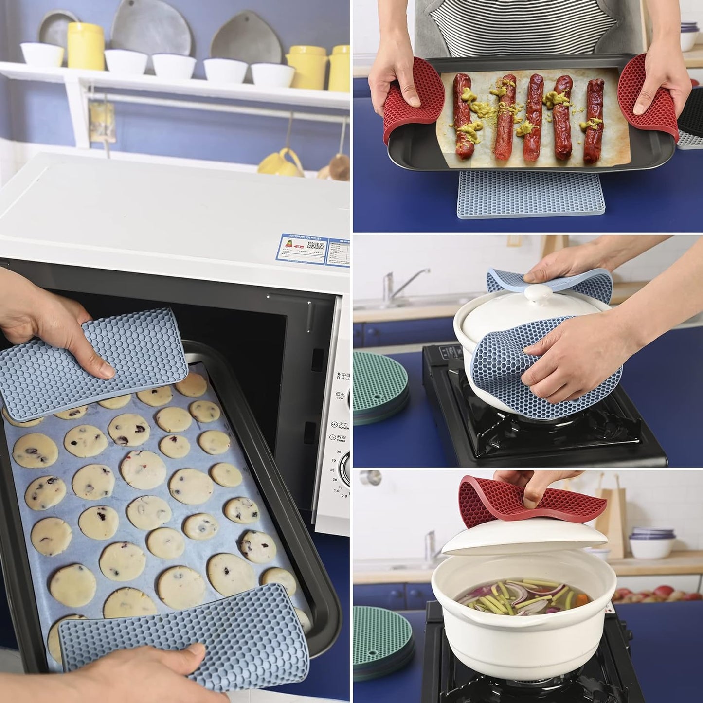 Trivets for Hot Dishes, Silicone Pot Holders for Tabletop, Trivet Mat Hot Pads for Kitchen, Trivets for Hot Pots and Pans, Heat Resistant Mats for Quartz Countertop Hot Pad Mat Set 4 Burgundy