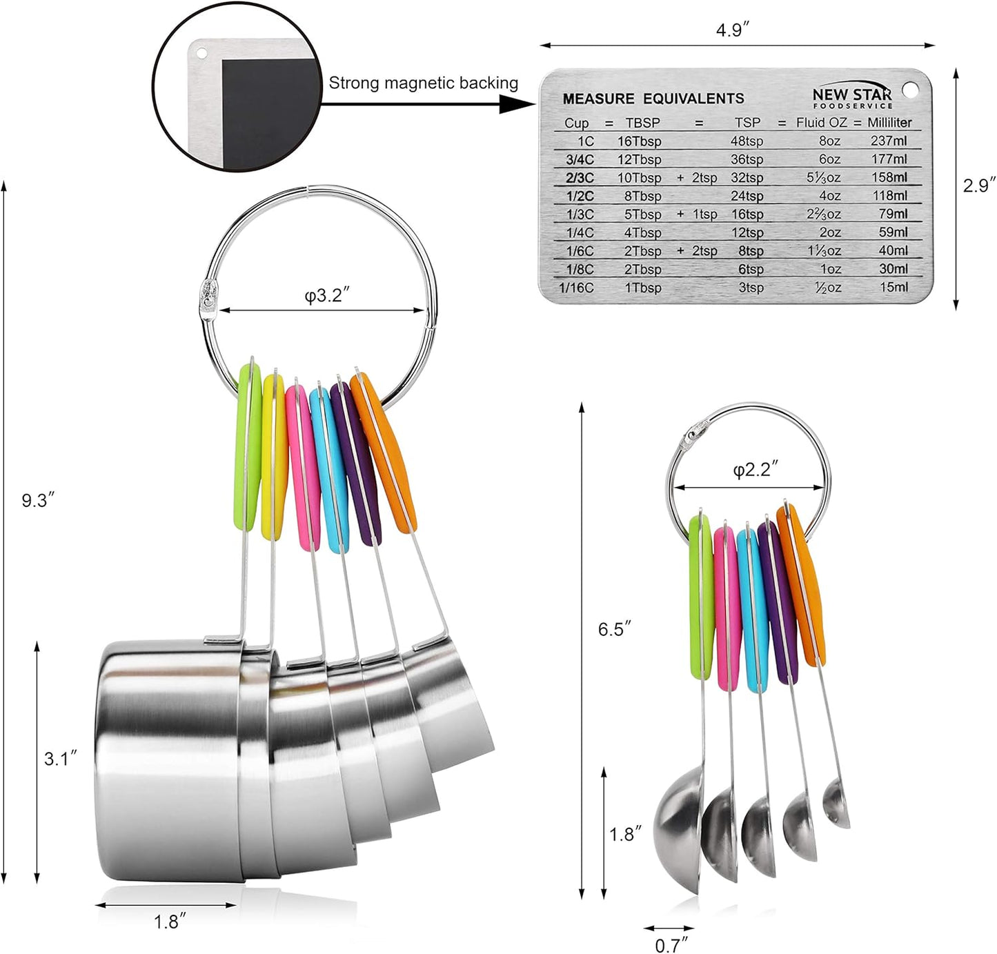 New Star Foodservice 1028065 Stainless Steel 18/8 12-Piece Measuring Cup and Spoon Set