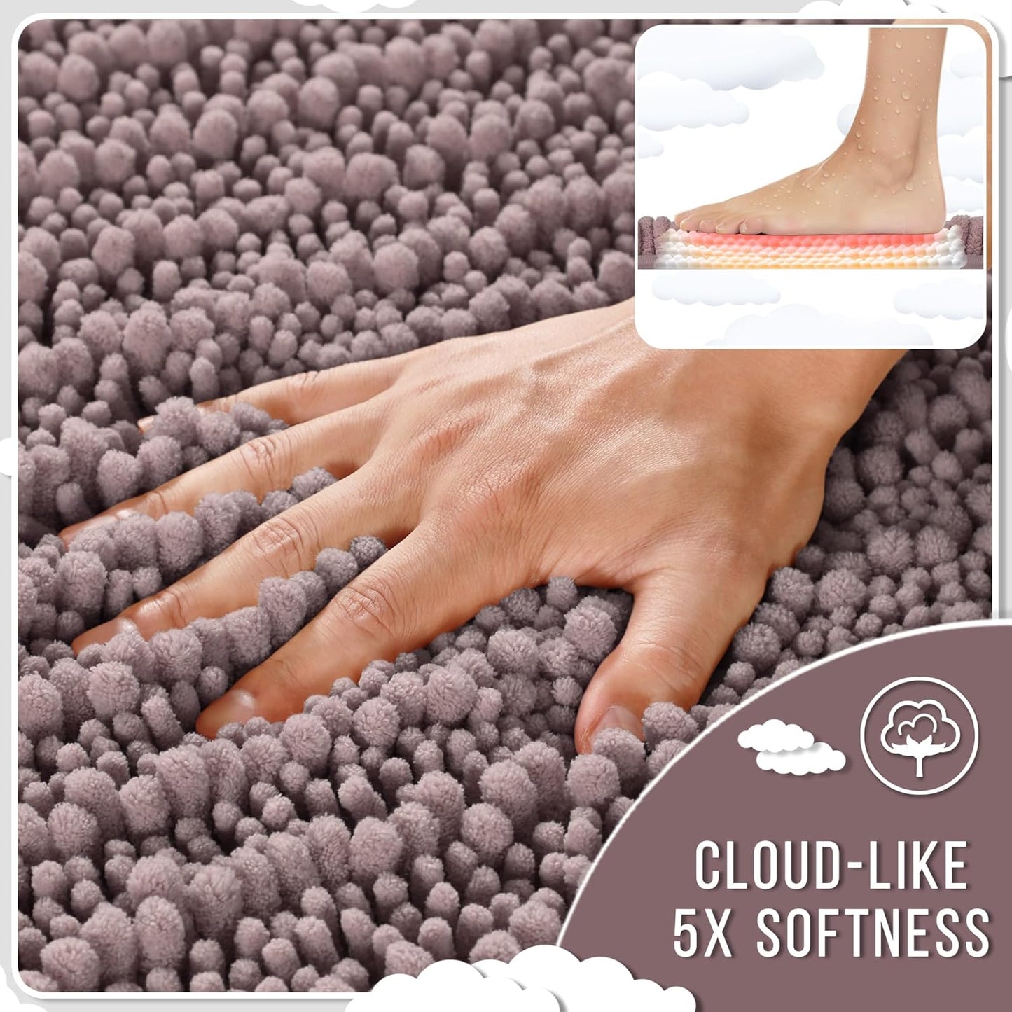 Yimobra Long Bathroom Rugs Non Slip Washable 44x24 Inch - Ultra Soft Absorbent Chenille Bath Mat, Quick Dry Shaggy Floor Carpet for Tub Shower, Mauve Home Decor Accessories