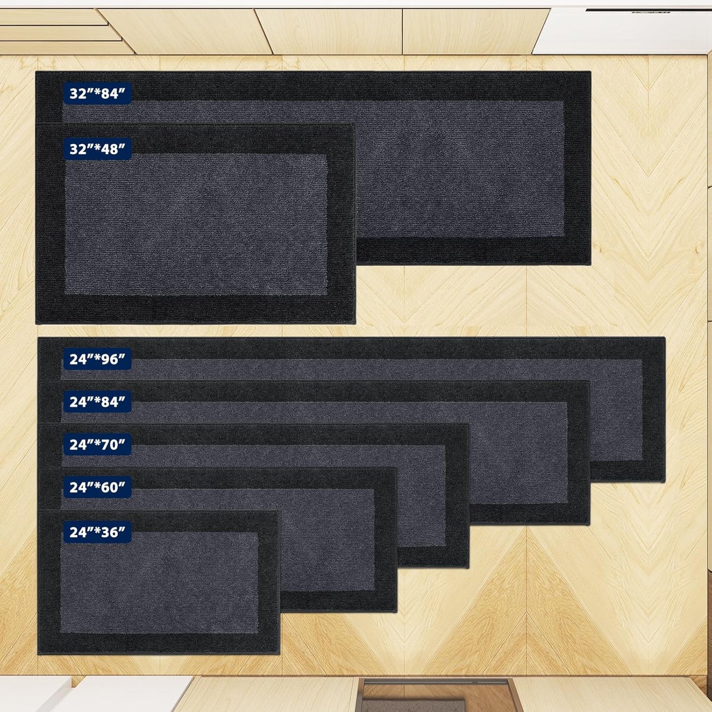 Machine Washable (24" x 36"+ 24" x 60"') Kitchen Rugs Set of 2, Non Slip Kitchen Mats for Floor, Absorbent Entrance Runner Rugs for Bedroom, Hallway, Bathroom, Door (Roll Packing)