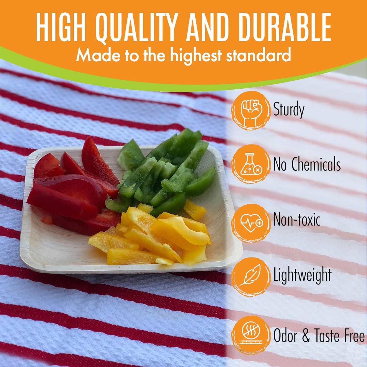 Raj Palm Leaf Plates [200-Pack] 6" Square Plates like Bamboo plates Disposable, Strong, Decorative Compostable Tableware for wedding, Lunch, Dinner, Birthday, Camping, Outdoor BBQ, Picnic