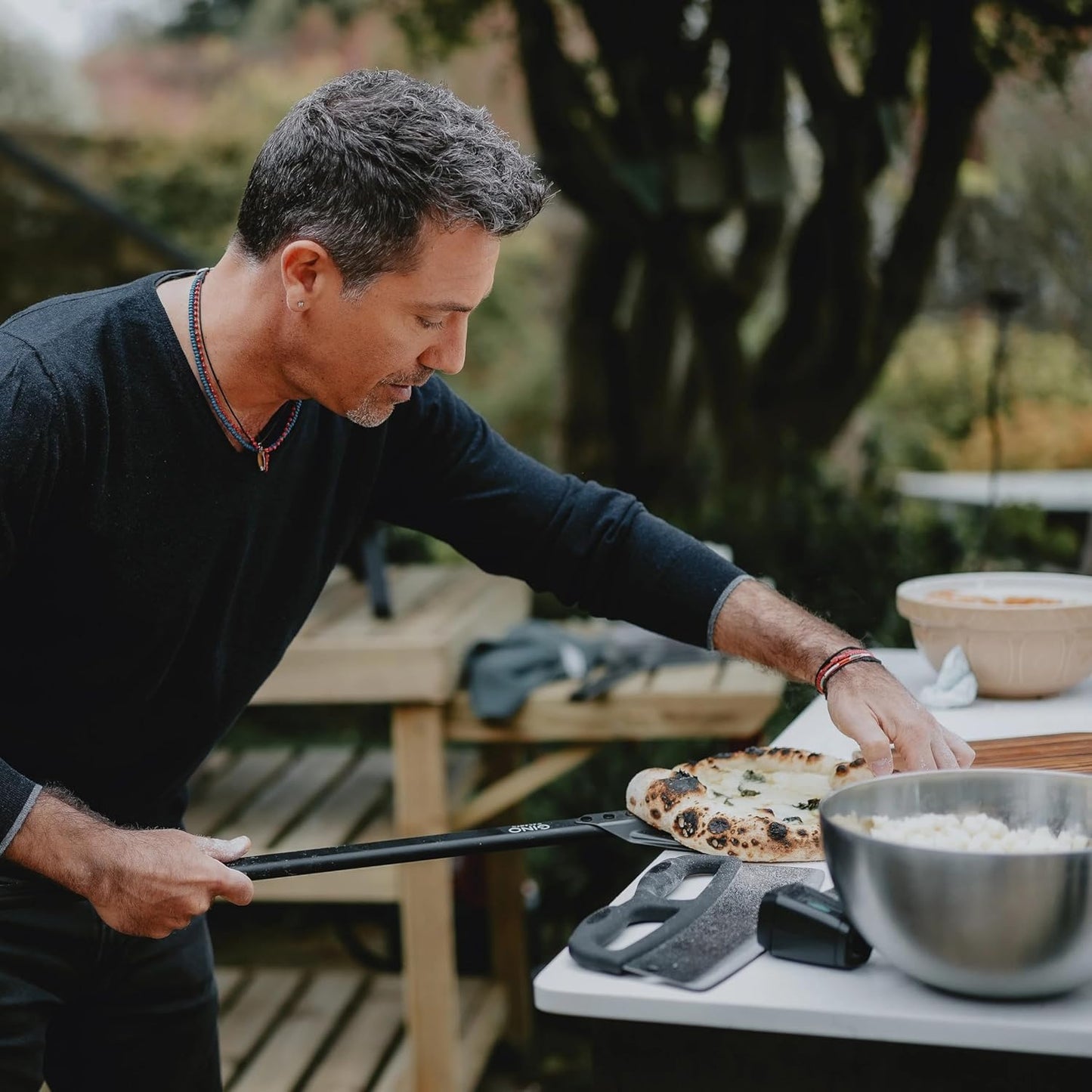 Gino D'Acampo 12" Perforated Pizza Peel: Effortlessly Slide, Rotate, and Retrieve Pizzas - Professional-Grade Perforated Pizza Paddle - Essential Tool for Perfect Homemade Pizzas