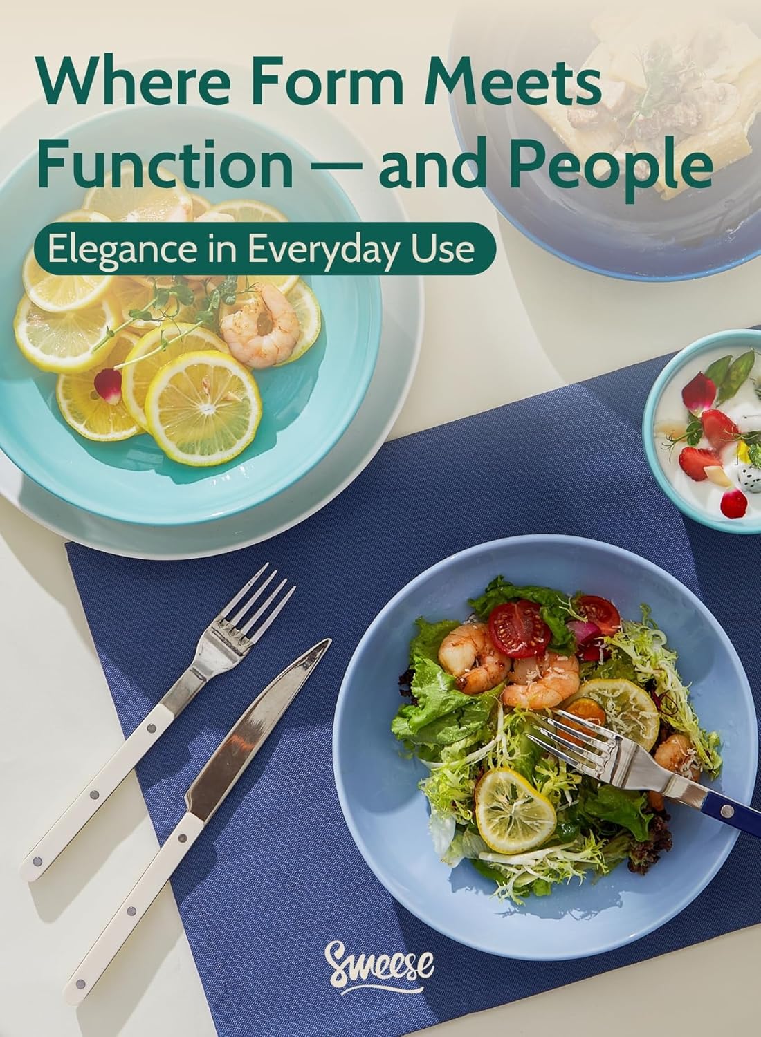 Sweese Pasta Bowls, 30 Ounce Salad Serving Bowls Set of 6, 8.4 Inch Porcelain Plates for Serving Dinner, Salad - Microwave Dishwasher Safe, Cool Assorted Colors