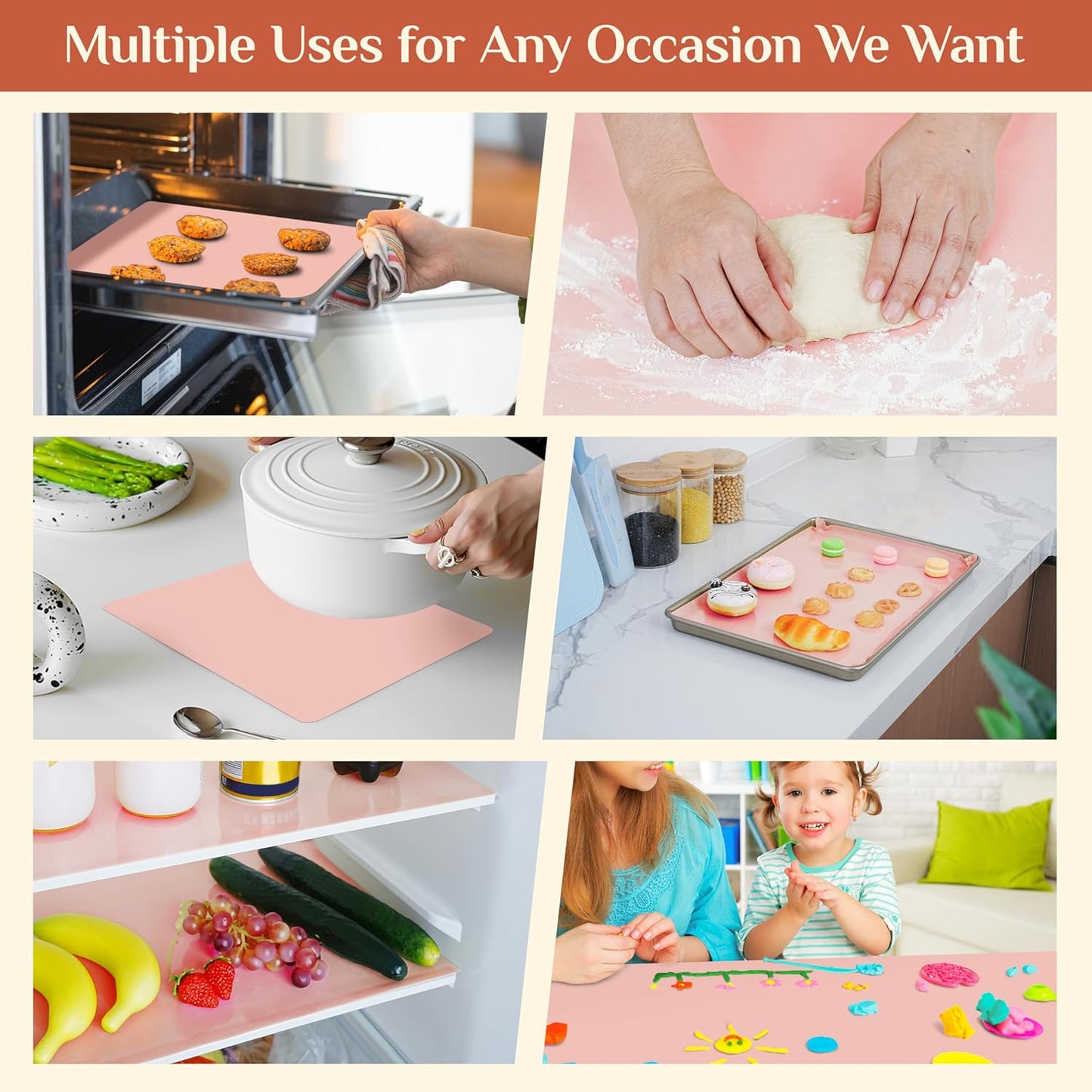 Silicone Baking Mat, 16 IN x 10 FT Free Cutting Baking Sheet, Non-Stick Reusable Dough & Pastry Mat, Non-Slip Silicone Mat Roll for Air Fryer Liner, Freeze Dryer, Oven Baking Pan, Kitchen Counter