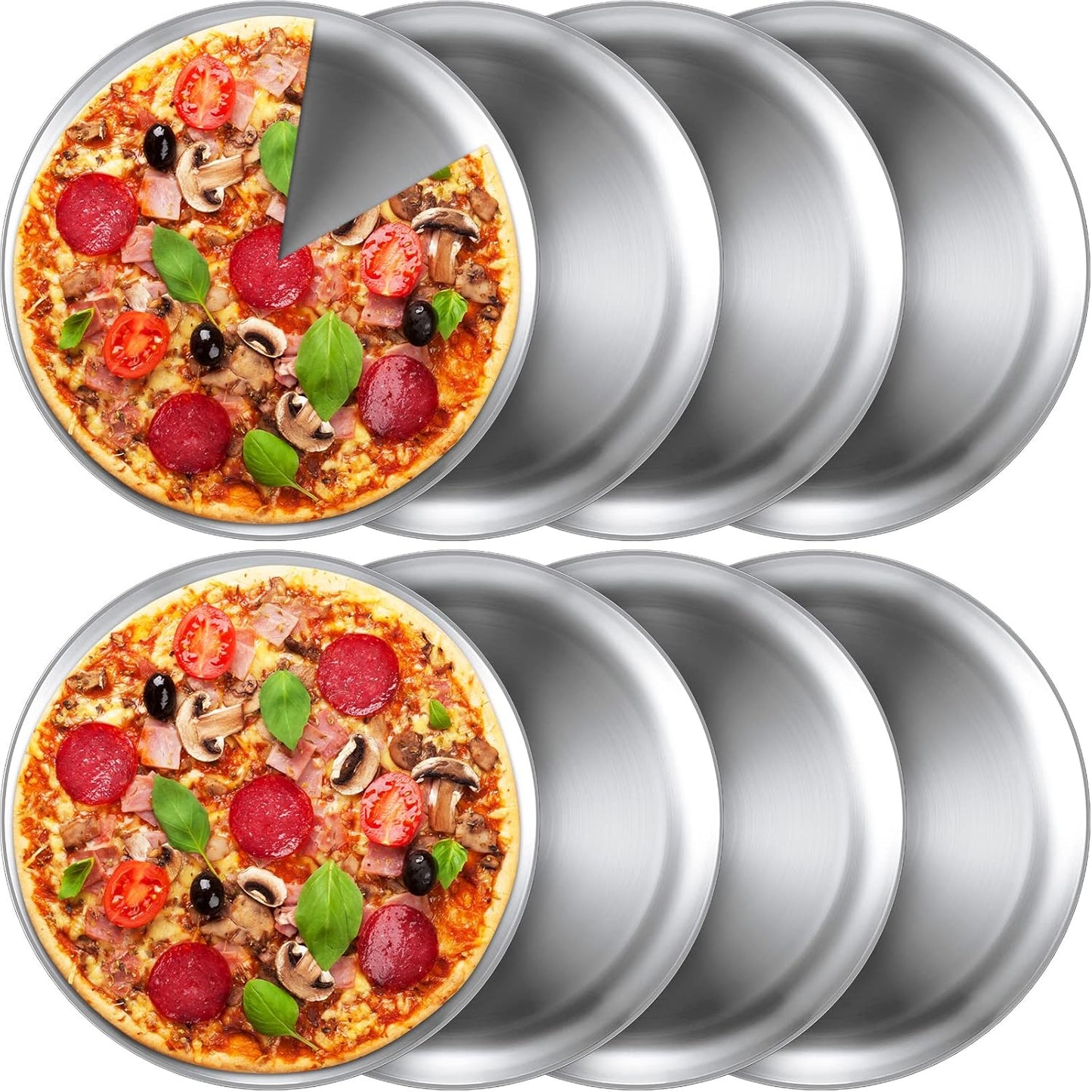 Thenshop 8 Pieces 12 Inch Pizza Pans Bulk Stainless Steel Sets Round Bakeware Pizza Trays for Oven Kitchen Baking Home Restaurant Picnics Holiday Activities Safe Sturdy Reusable Easy Clean(Silver)