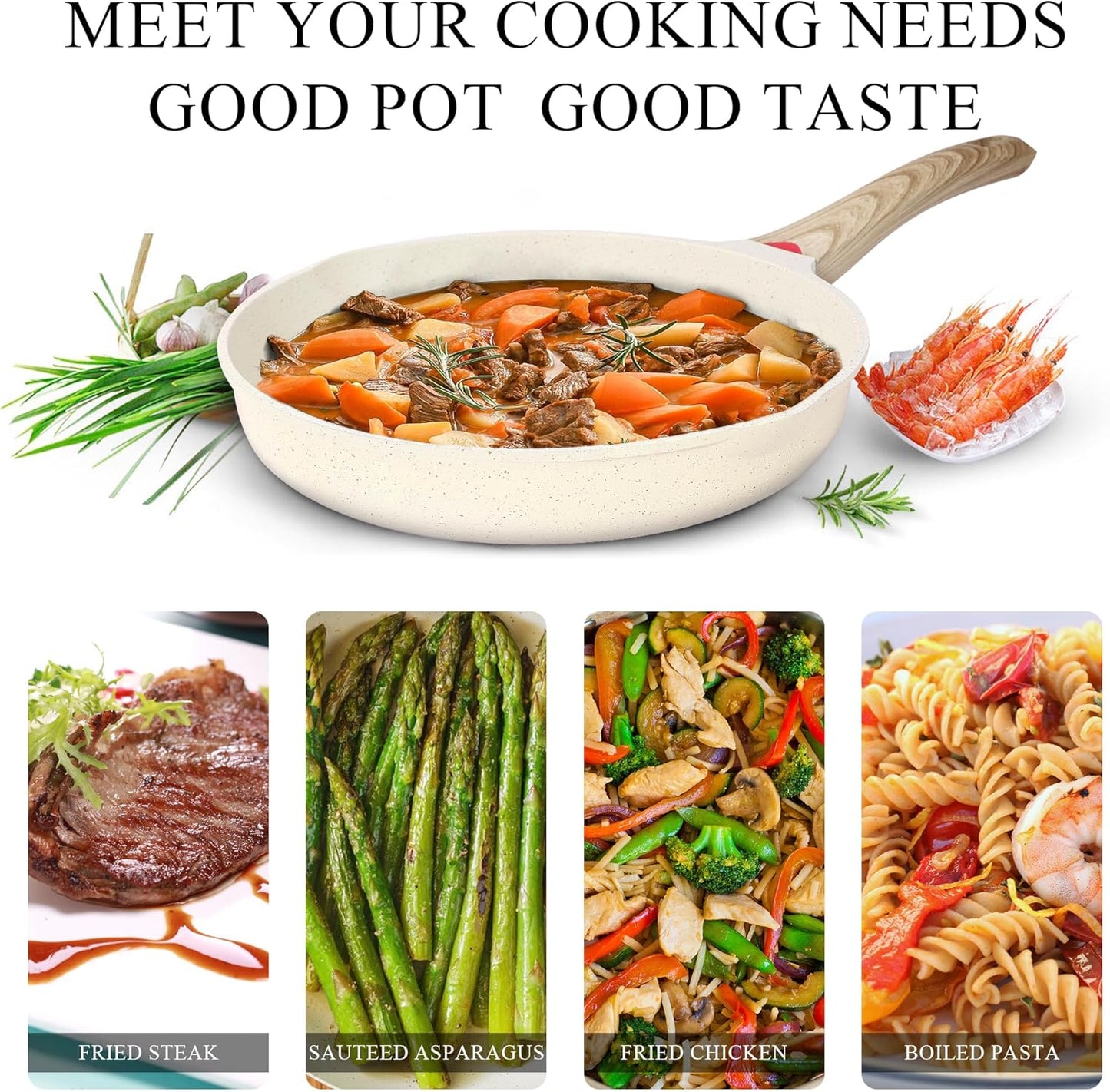 Vinchef Nonstick Frying Pan Anti Scratch,12.5 Inch Skillet Cast Aluminum Cookware, Induction Compatible White