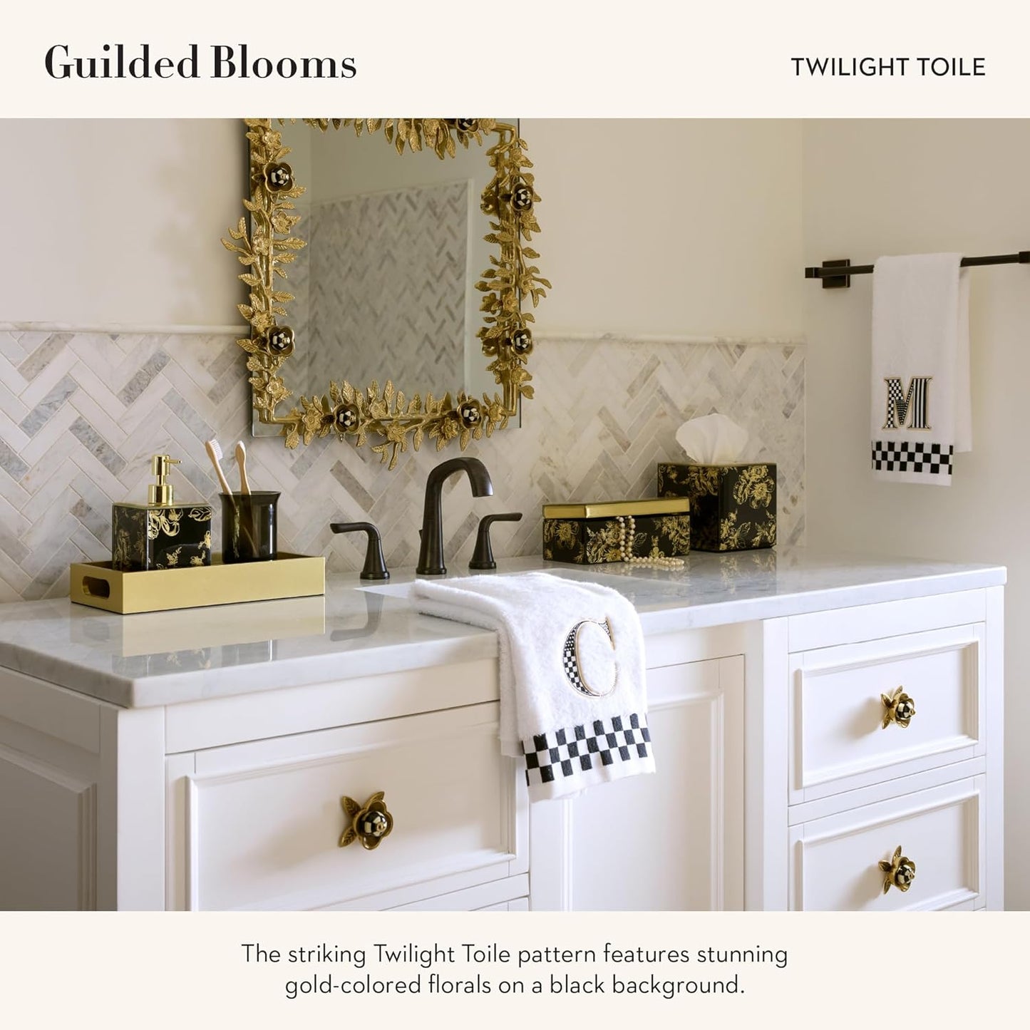 MACKENZIE-CHILDS Twilight Toile Vanity Tray with Handles, Rectangular Tray for Dresser and Home Decor