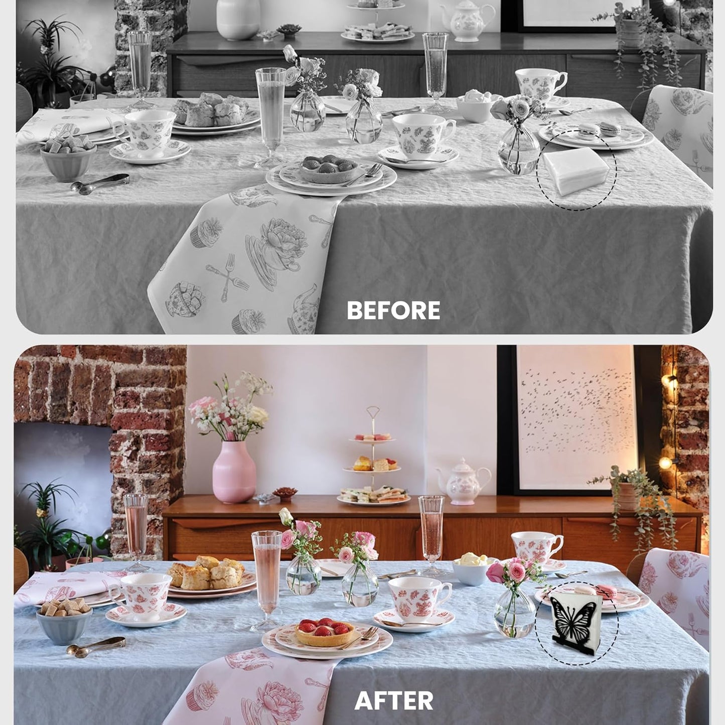 Butterfly Napkin Holder Set – 2 Pack Metal Stand for Everyday & Cocktail Napkins | Modern Black Decorative Coffee Filter Holder for Kitchen, Coffee Bar, Party, Dining Table & Gift