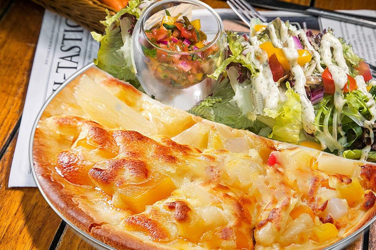 Pizza Pan Set of 3, Stainless Steel Pizza Pie Pan Tray Platter Pizza Tray, Round Pizza Dish Plate For Oven Baking, Healthy Metal Pizza Baking Cooking Pan for Oven - Size of 12 inch