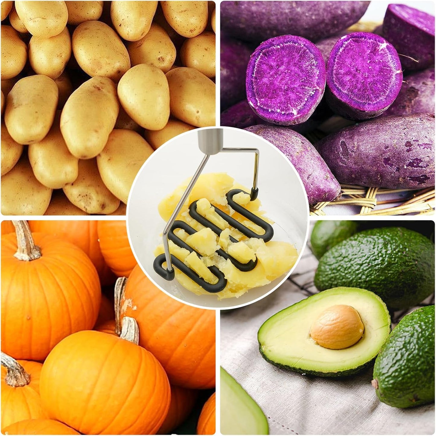 SHIKORI Non-Scratch Silicone Potato Masher Kitchen Tool, Potatoes Masher Potato Masher Stainless Steel Wrapped In Premium Silicone, Potato Smasher 2 Pcs-Black&Red