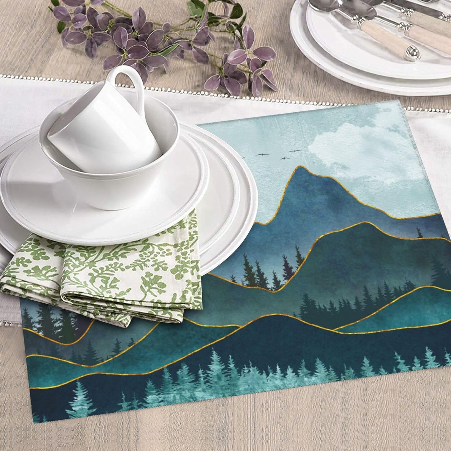 Mountain Peaks Nature Landscape Kitchen Drying Mat Modern Decorative Microfiber Dish Drainer Mat for Kitchen Counter Absorbent Reusable Washable 16x18 Inch