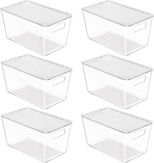 Vtopmart 6 Pack Clear Stackable Storage Bins with Lids, Medium Plastic Containers with Handle for Pantry Organizer and Storage,Perfect for Kitchen,Fridge,Cabinet, Closet,Bathroom Organization