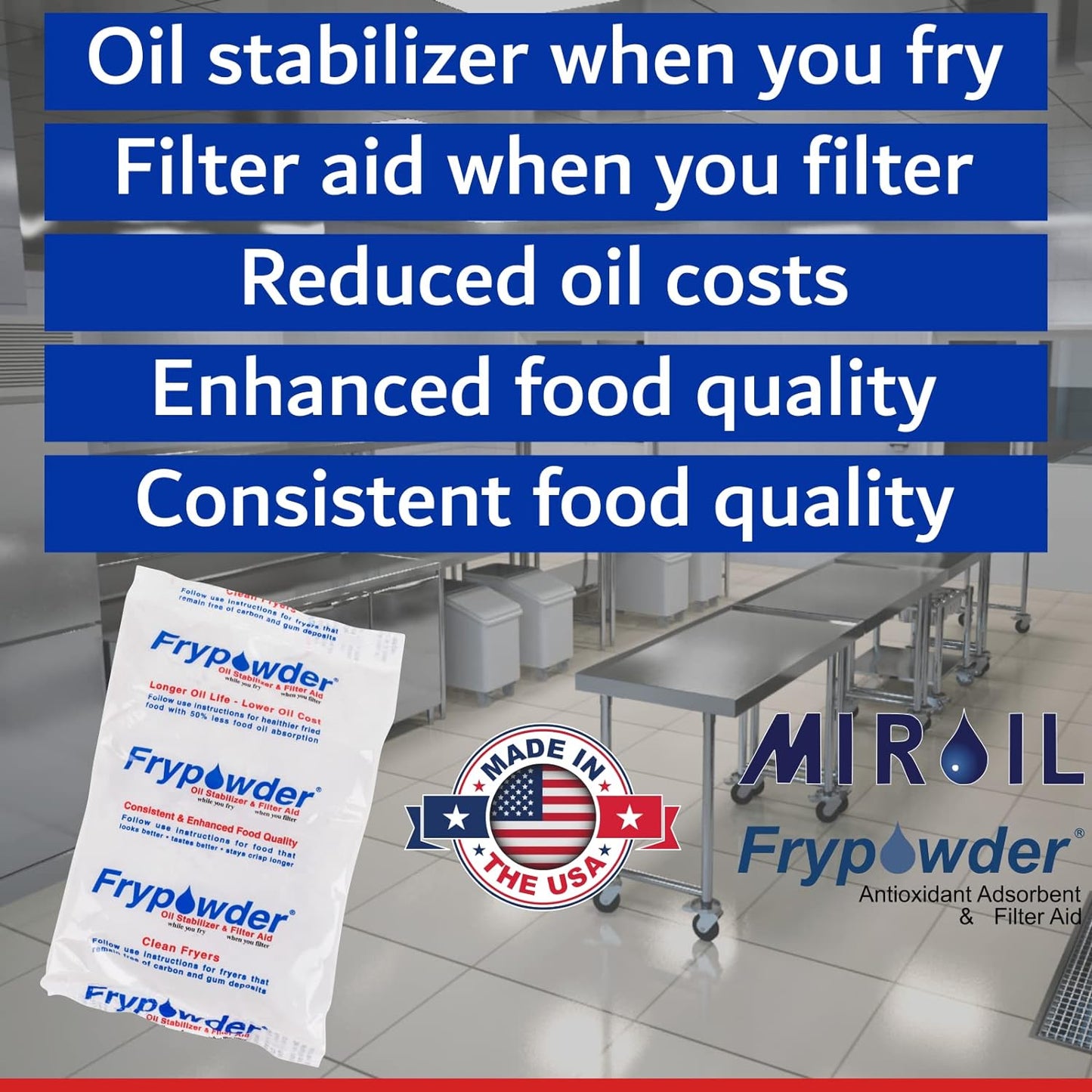 MirOil L106 Fry Powder Oil Stabilizer and Filter Aid, Deep Fryer Cooking Oil Saver, Removes Fryer Grease Contaminants & Carbon Deposits, Helps Save Grease, 2 x 4 Gallons of L104 (8Gallons) Fry Powder