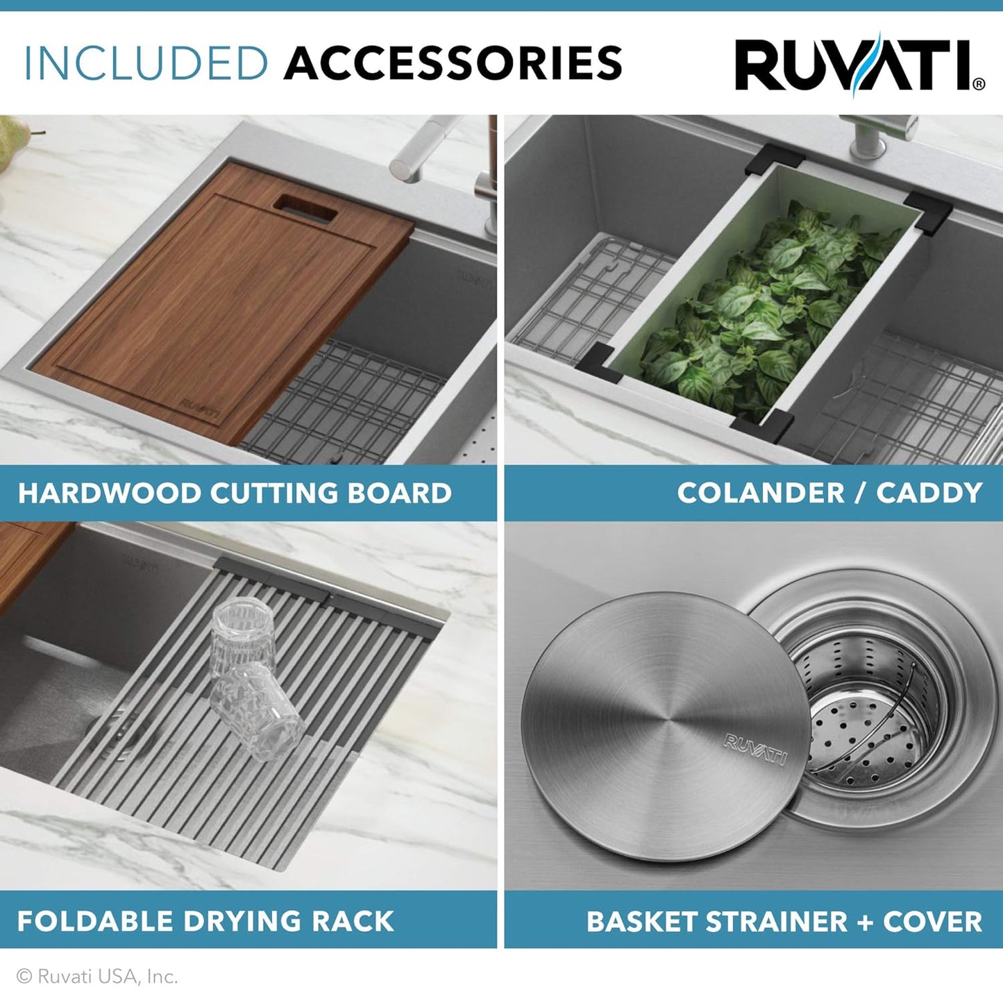 Ruvati 30-inch Apron-front Workstation Farmhouse Kitchen Sink -16 Gauge Stainless Steel Kitchen Sink Single Bowl with Brushed Finish hides scratches - Farmhouse Workstation Sinks - RVH9100