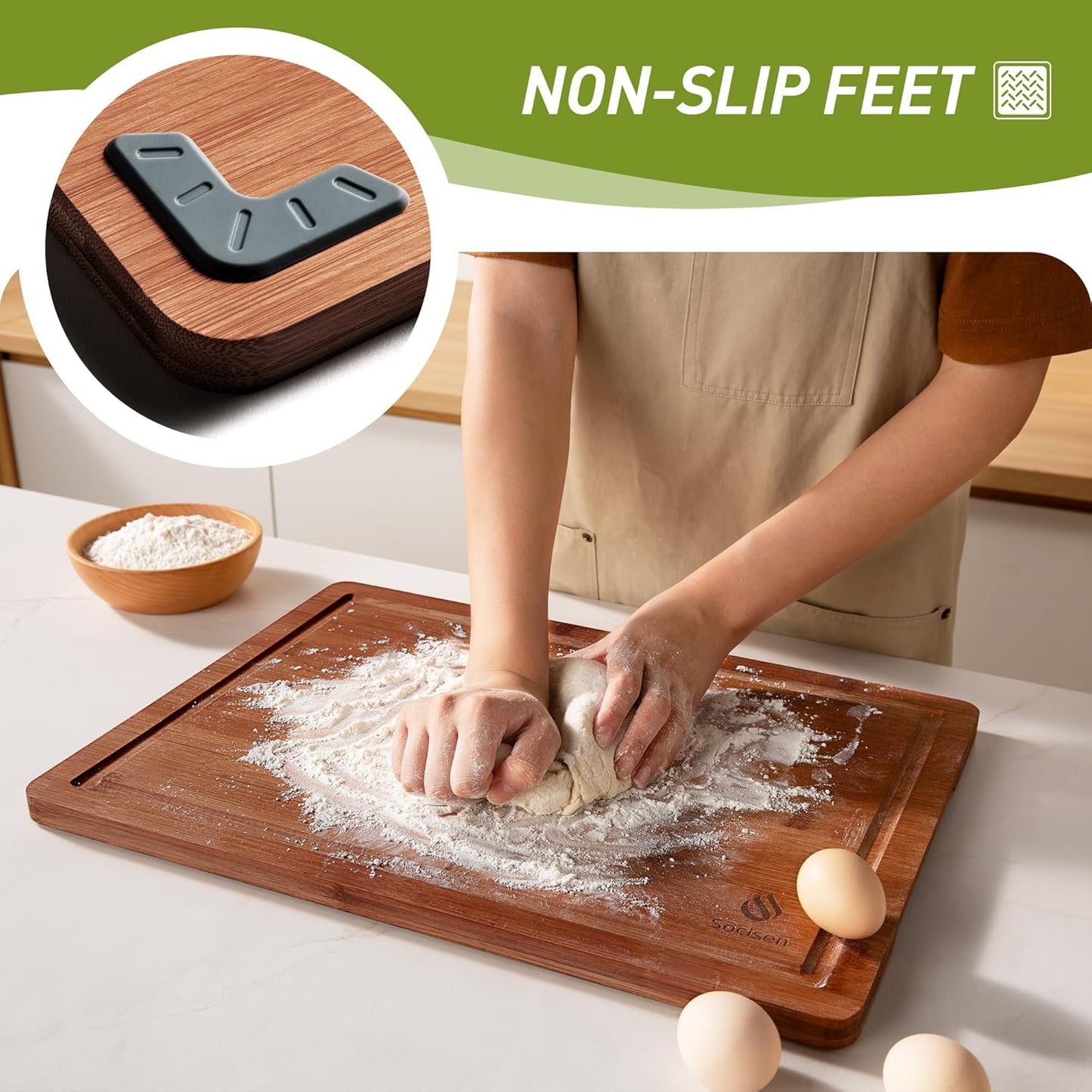 Extra Large Bamboo Cutting Board with Non Slip Feet and Over Sink Butcher Block Chopping Board Nice Solid Thick Wooden Juice Groove Big Xl XXl xlarge Best Hardwood Kitchen Counter Organic