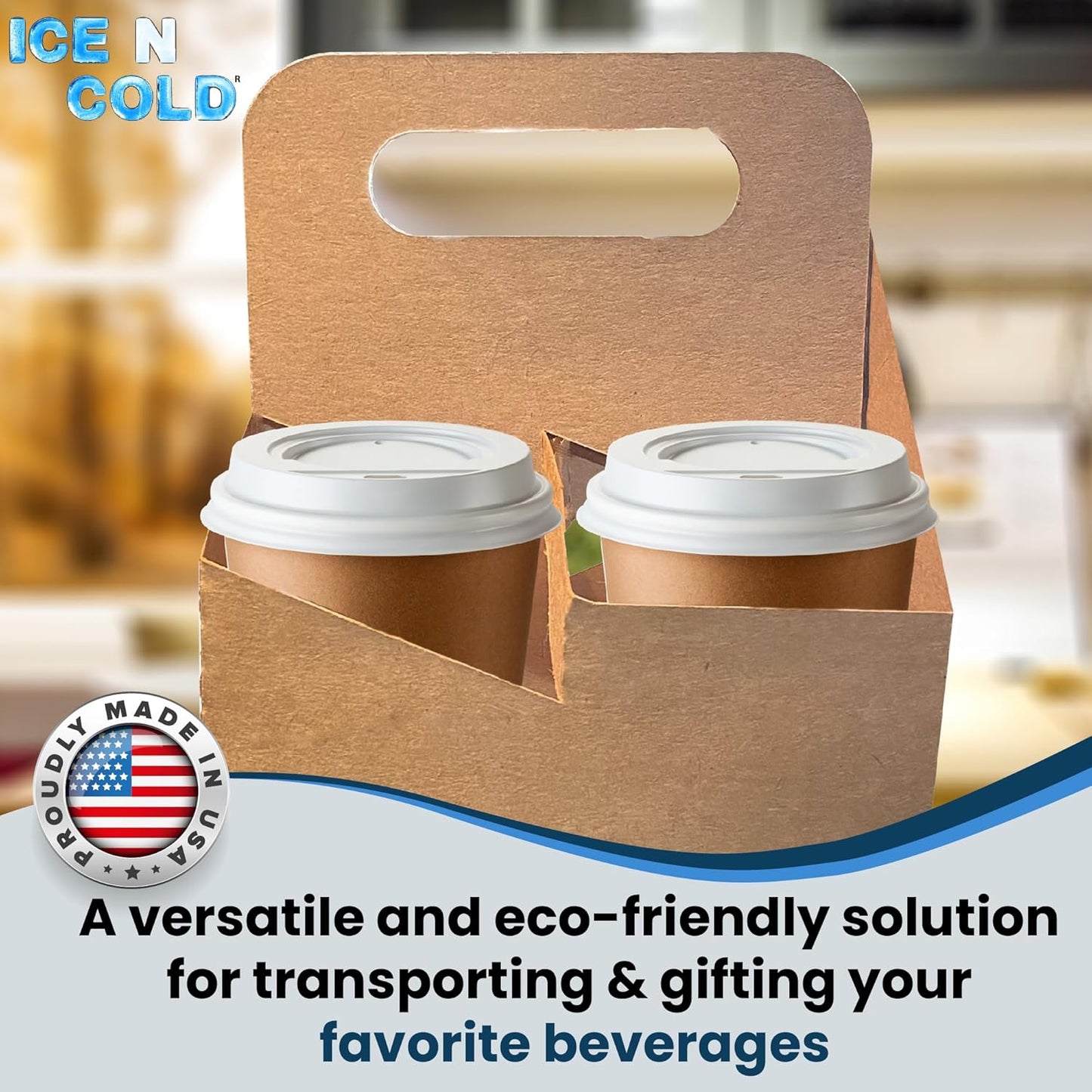 4 Cup Drink Carrier with Handle | Kraft Paperboard Holder Disposable for Hot or Cold Drinks Food Delivery Services, Uber Eats, Door Dash (10)